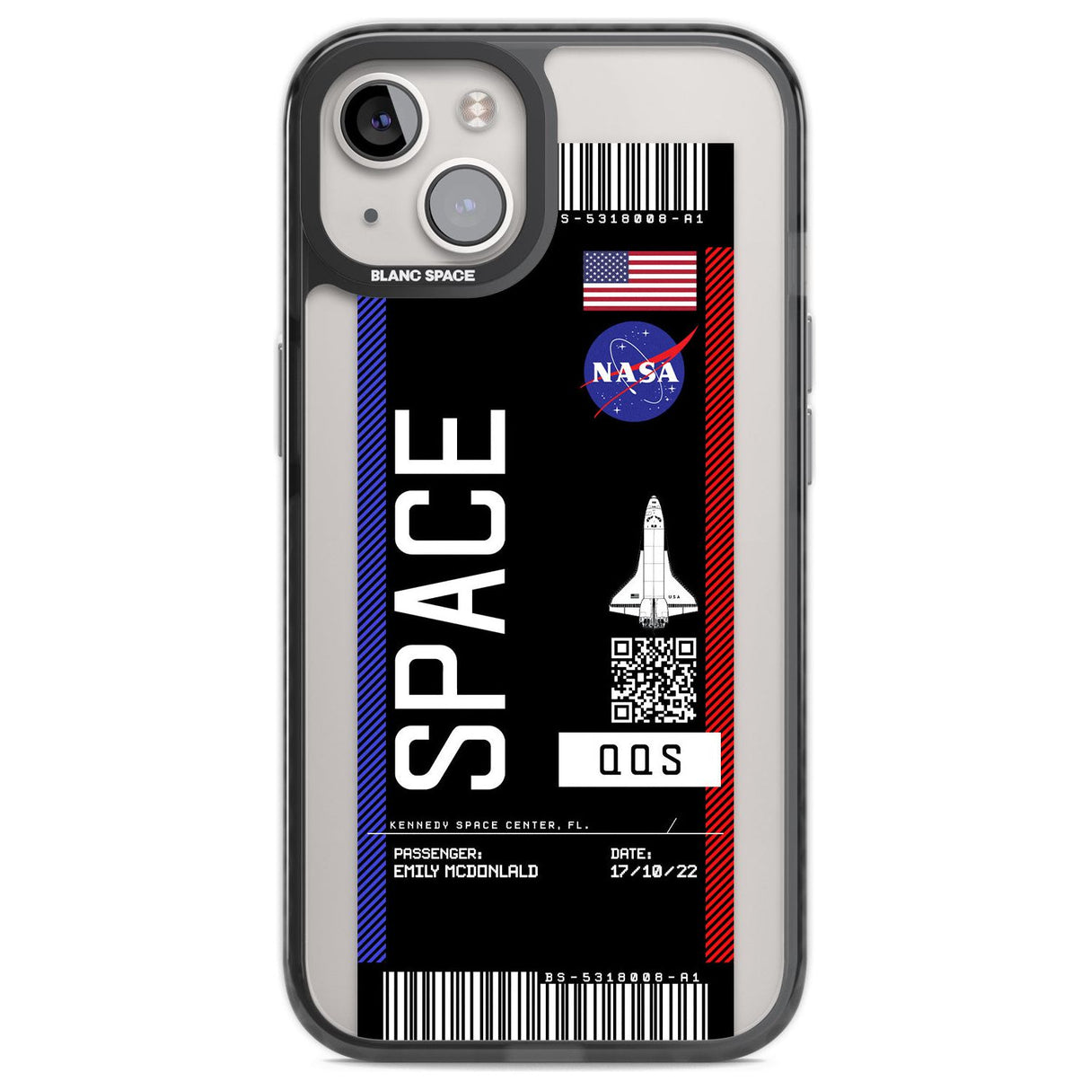 Personalised NASA Boarding Pass (Dark) Custom Phone Case iPhone 13 / Black Impact Case,iPhone 12 Pro / Black Impact Case,iPhone 12 / Black Impact Case,iPhone 14 / Black Impact Case,iPhone 15 Plus / Black Impact Case,iPhone 15 / Black Impact Case Blanc Space