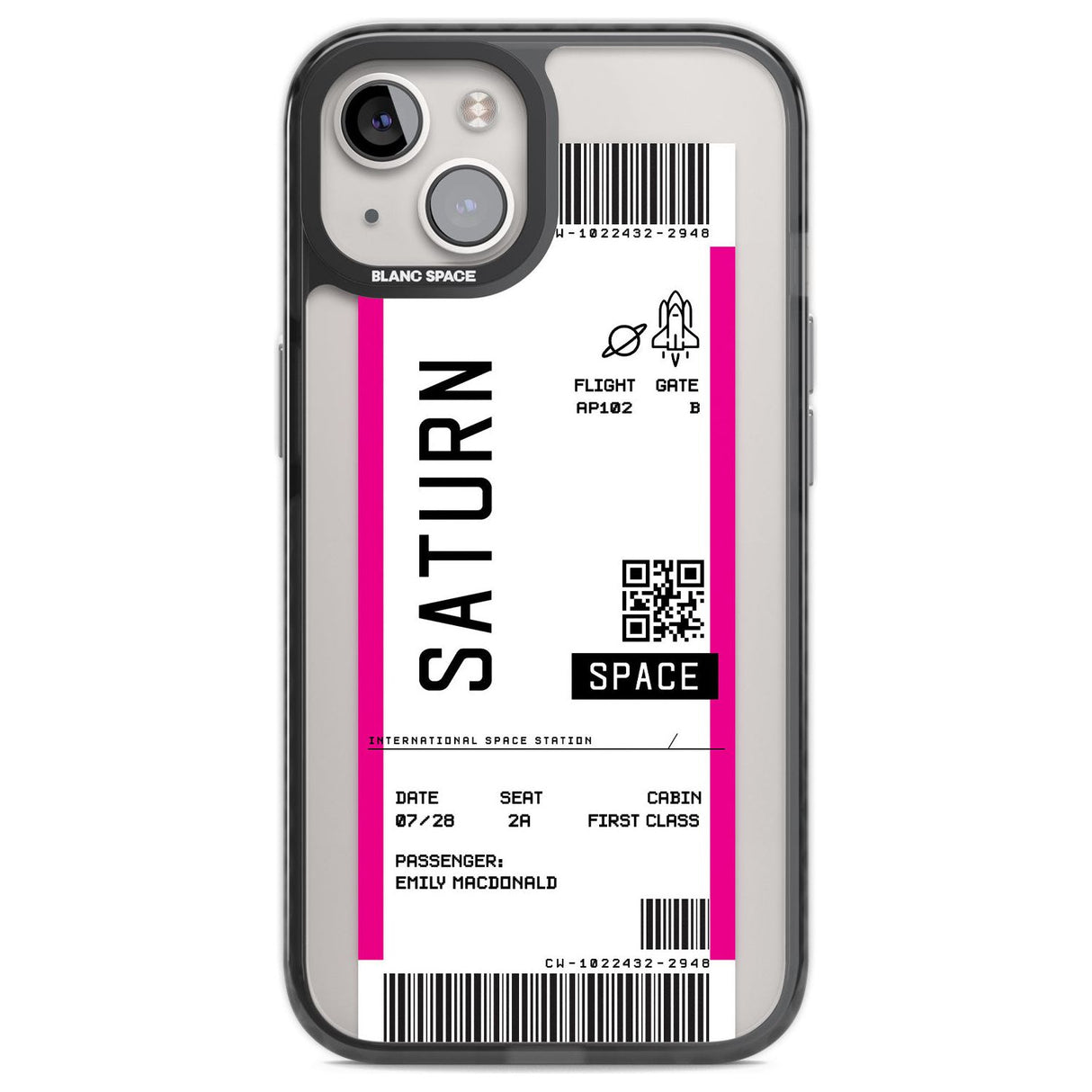 Personalised Saturn Space Travel Ticket Custom Phone Case iPhone 12 / Black Impact Case,iPhone 13 / Black Impact Case,iPhone 12 Pro / Black Impact Case,iPhone 14 / Black Impact Case,iPhone 15 Plus / Black Impact Case,iPhone 15 / Black Impact Case Blanc Space