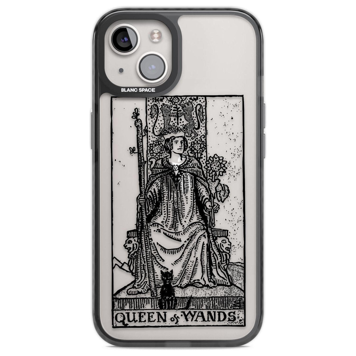 Personalised Queen of Wands Tarot Card - Transparent Custom Phone Case iPhone 12 / Black Impact Case,iPhone 13 / Black Impact Case,iPhone 12 Pro / Black Impact Case,iPhone 14 / Black Impact Case,iPhone 15 Plus / Black Impact Case,iPhone 15 / Black Impact Case Blanc Space