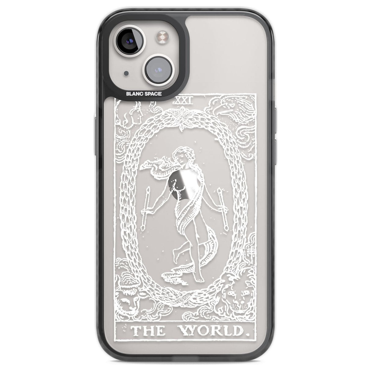 Personalised The World Tarot Card - White Transparent Custom Phone Case iPhone 12 / Black Impact Case,iPhone 13 / Black Impact Case,iPhone 12 Pro / Black Impact Case,iPhone 14 / Black Impact Case,iPhone 15 Plus / Black Impact Case,iPhone 15 / Black Impact Case Blanc Space