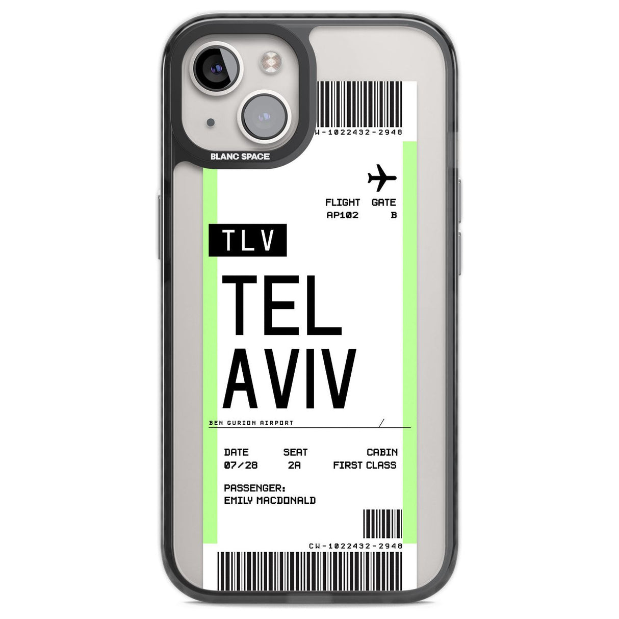 Personalised Tel Aviv Boarding Pass Custom Phone Case iPhone 12 / Black Impact Case,iPhone 13 / Black Impact Case,iPhone 12 Pro / Black Impact Case,iPhone 14 / Black Impact Case,iPhone 15 Plus / Black Impact Case,iPhone 15 / Black Impact Case Blanc Space