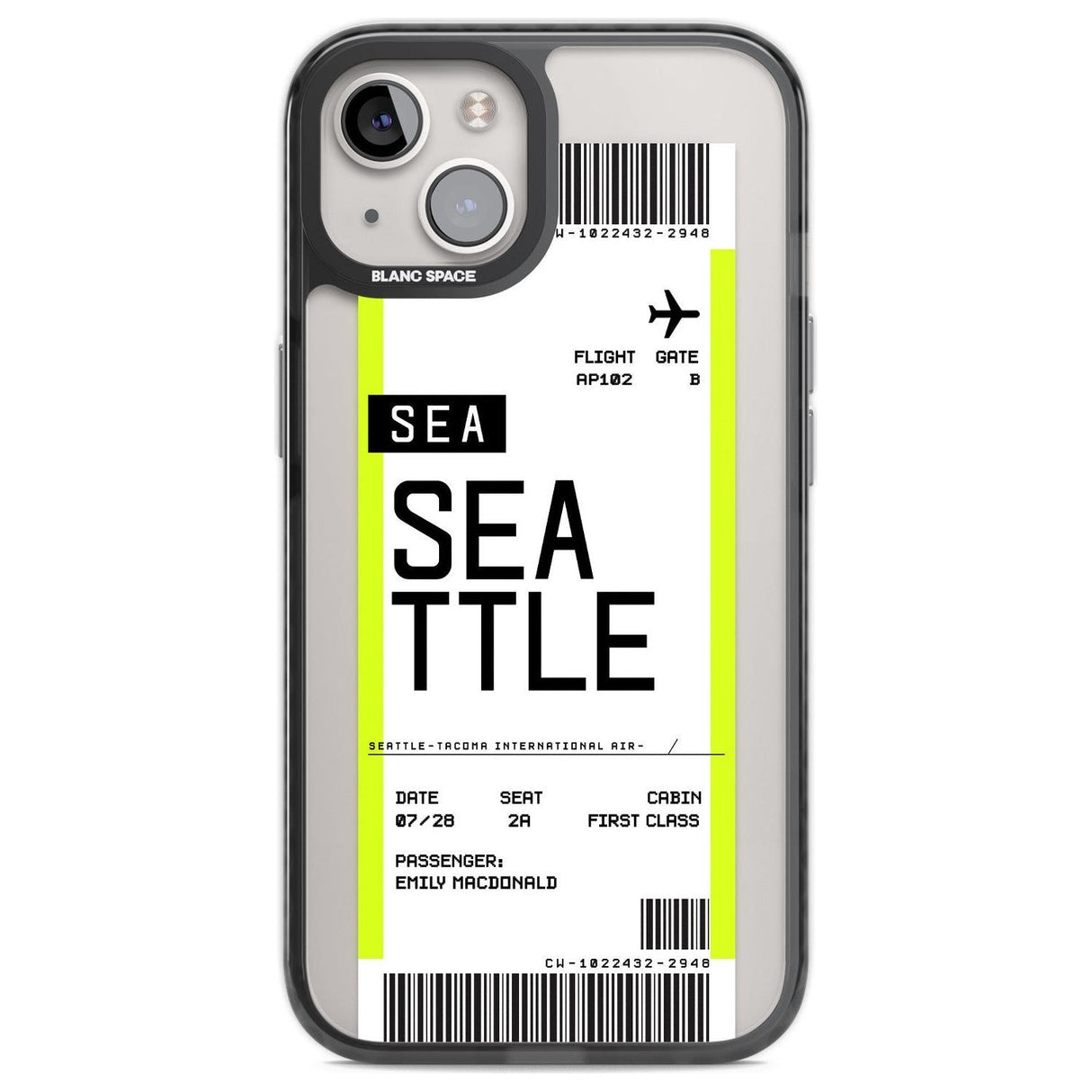 Personalised Seattle Boarding Pass Custom Phone Case iPhone 12 / Black Impact Case,iPhone 13 / Black Impact Case,iPhone 12 Pro / Black Impact Case,iPhone 14 / Black Impact Case,iPhone 15 Plus / Black Impact Case,iPhone 15 / Black Impact Case Blanc Space