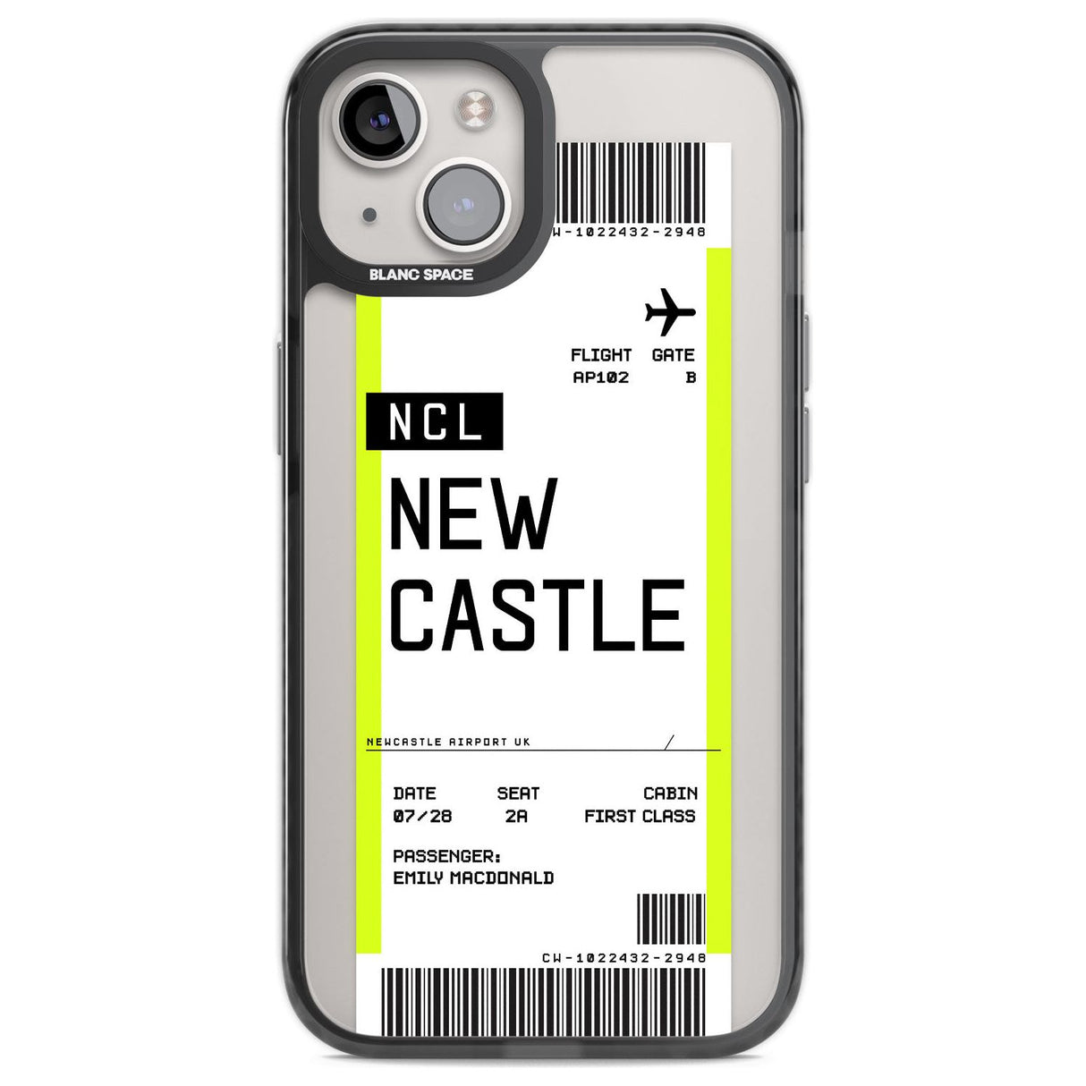 Personalised Newcastle Boarding Pass Custom Phone Case iPhone 12 / Black Impact Case,iPhone 13 / Black Impact Case,iPhone 12 Pro / Black Impact Case,iPhone 14 / Black Impact Case,iPhone 15 Plus / Black Impact Case,iPhone 15 / Black Impact Case Blanc Space