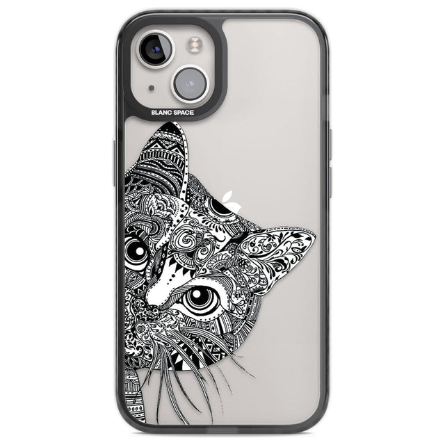 Henna Cat Phone Case iPhone 13 / Black Impact Case,iPhone 14 / Black Impact Case,iPhone 15 / Black Impact Case,iPhone 15 Plus / Black Impact Case Blanc Space