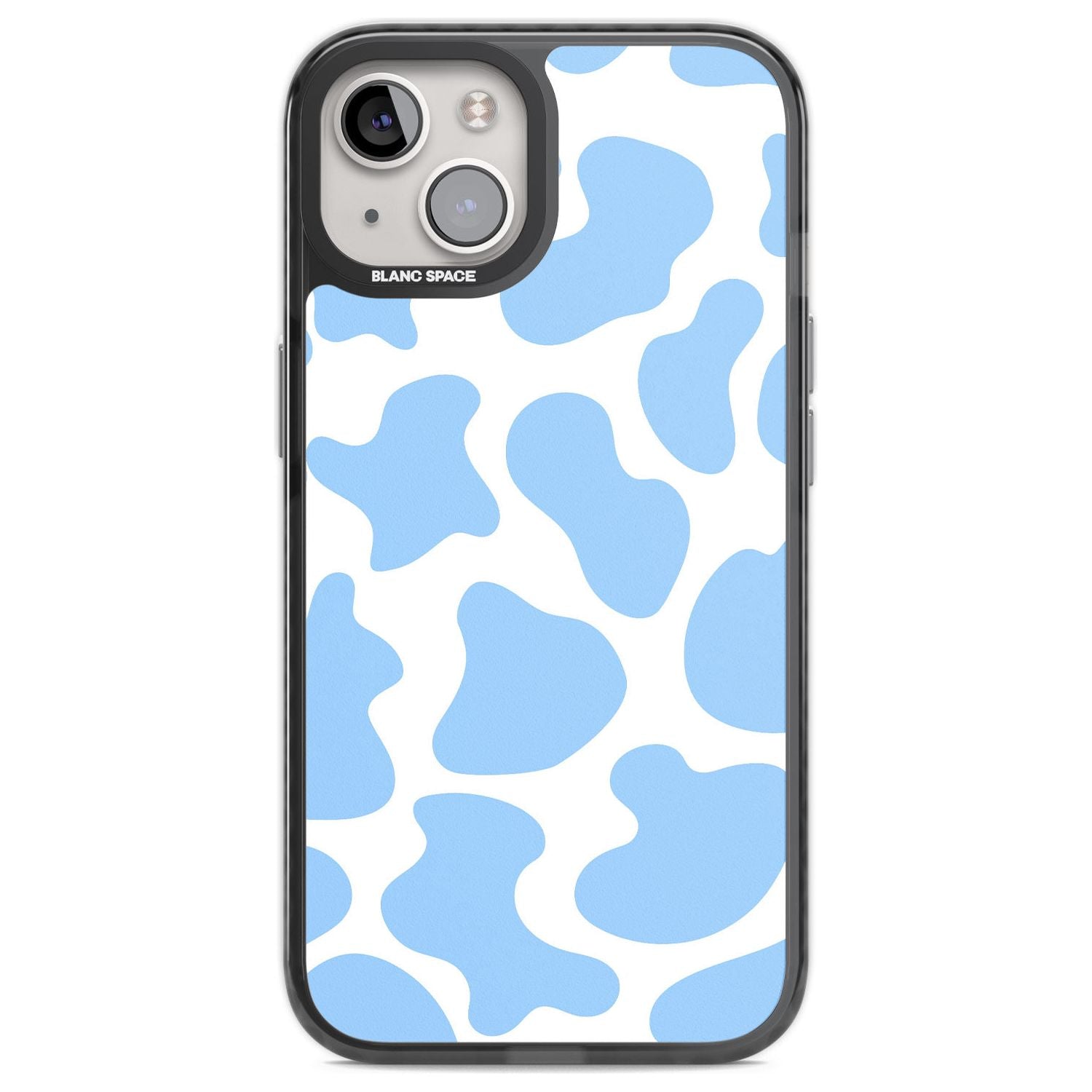 Blue and White Cow Print Phone Case iPhone 13 / Black Impact Case,iPhone 12 Pro / Black Impact Case,iPhone 12 / Black Impact Case,iPhone 14 / Black Impact Case,iPhone 15 Plus / Black Impact Case,iPhone 15 / Black Impact Case Blanc Space