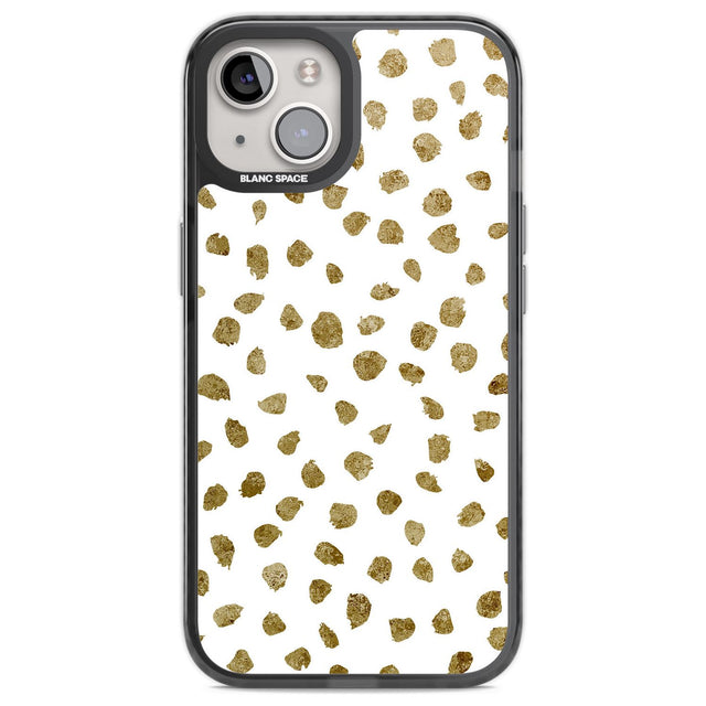 Gold Look on White Dalmatian Polka Dot Spots Phone Case iPhone 12 / Black Impact Case,iPhone 13 / Black Impact Case,iPhone 12 Pro / Black Impact Case,iPhone 14 / Black Impact Case,iPhone 15 Plus / Black Impact Case,iPhone 15 / Black Impact Case Blanc Space