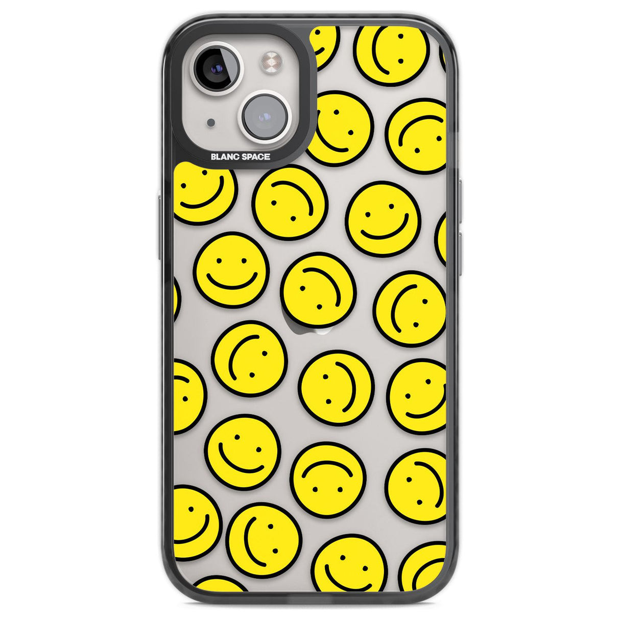 Happy Face Clear Pattern Phone Case iPhone 12 / Black Impact Case,iPhone 13 / Black Impact Case,iPhone 12 Pro / Black Impact Case,iPhone 14 / Black Impact Case,iPhone 15 Plus / Black Impact Case,iPhone 15 / Black Impact Case Blanc Space