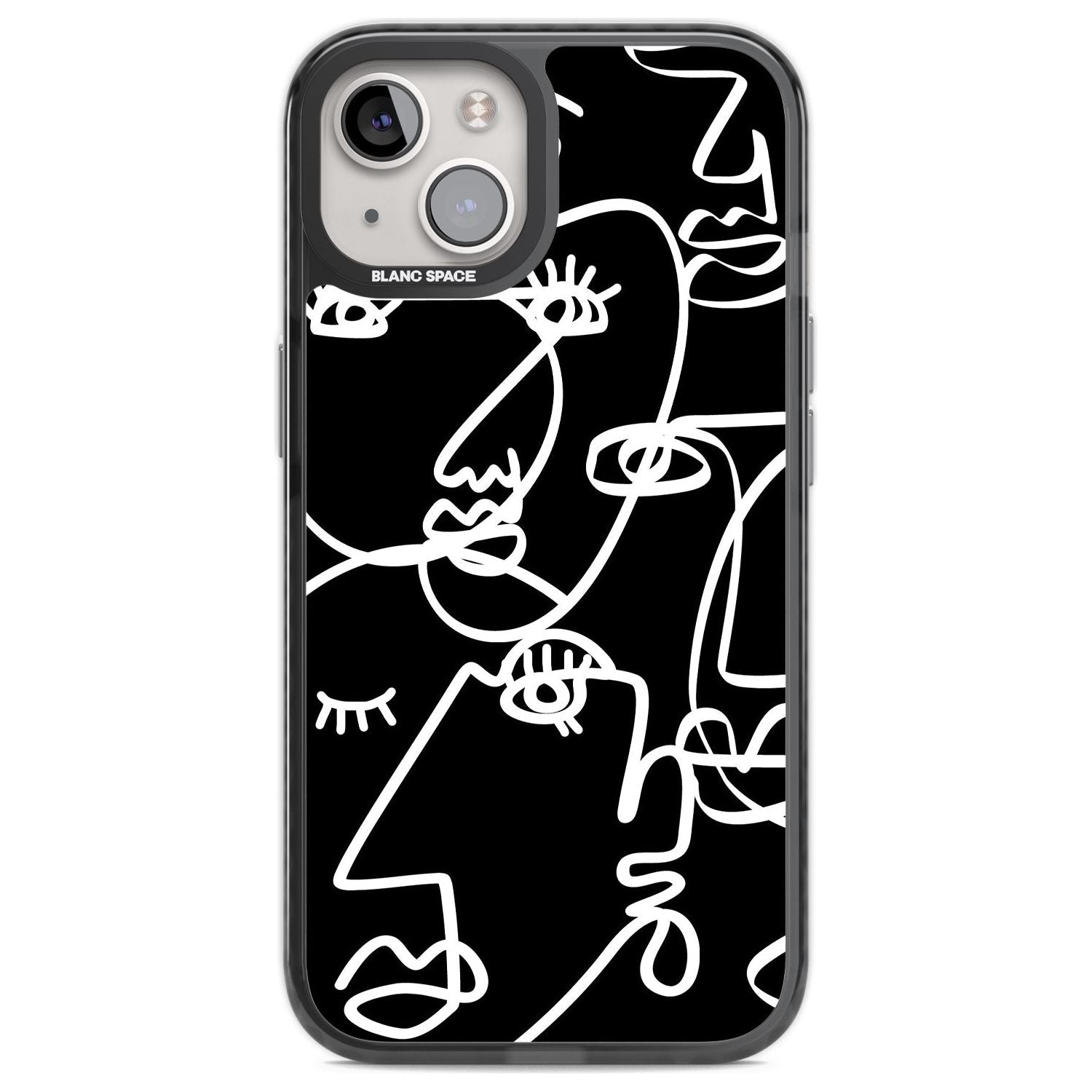 Abstract Continuous Line Faces White on Black Phone Case iPhone 12 / Black Impact Case,iPhone 13 / Black Impact Case,iPhone 12 Pro / Black Impact Case,iPhone 14 / Black Impact Case,iPhone 15 Plus / Black Impact Case,iPhone 15 / Black Impact Case Blanc Space