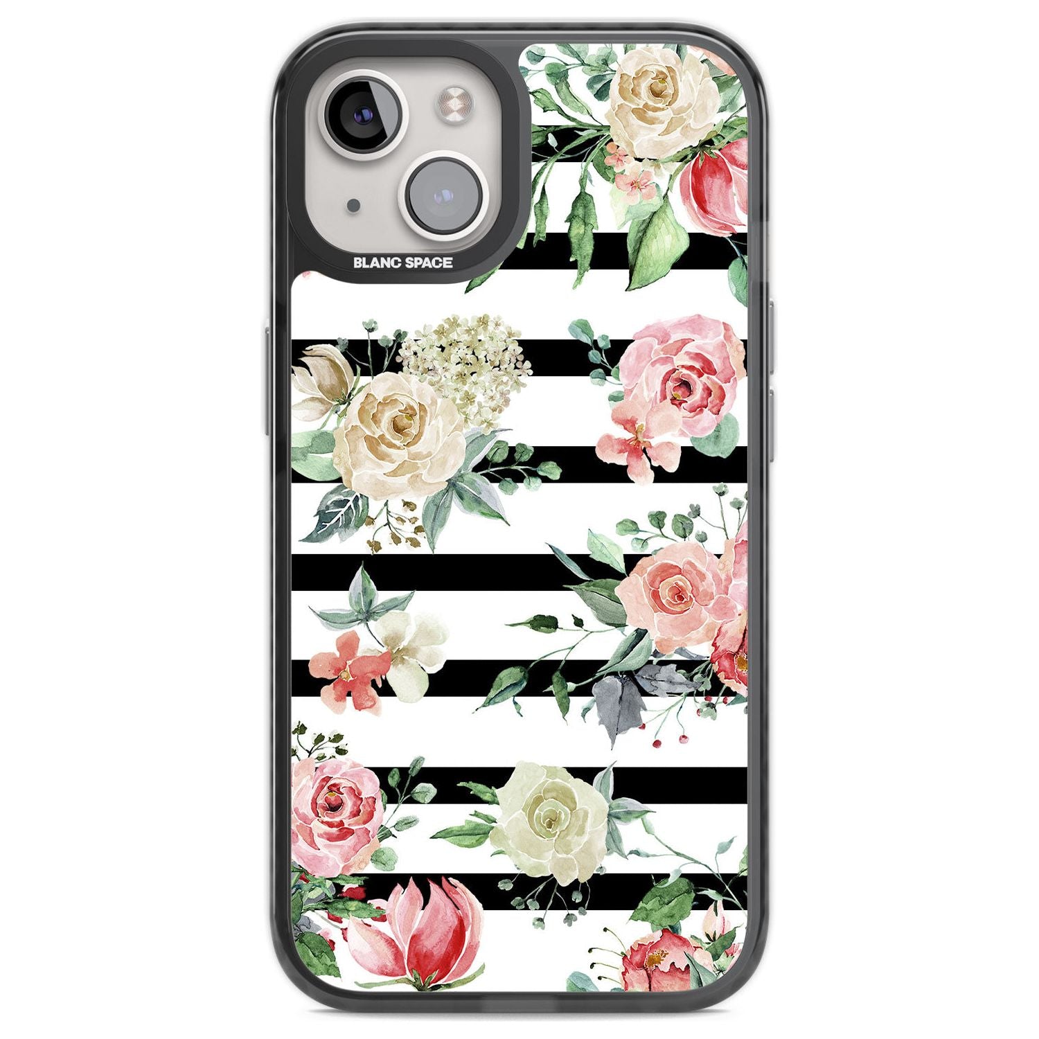 Bold Stripes & Flower Pattern Phone Case iPhone 12 / Black Impact Case,iPhone 13 / Black Impact Case,iPhone 12 Pro / Black Impact Case,iPhone 14 / Black Impact Case,iPhone 15 Plus / Black Impact Case,iPhone 15 / Black Impact Case Blanc Space