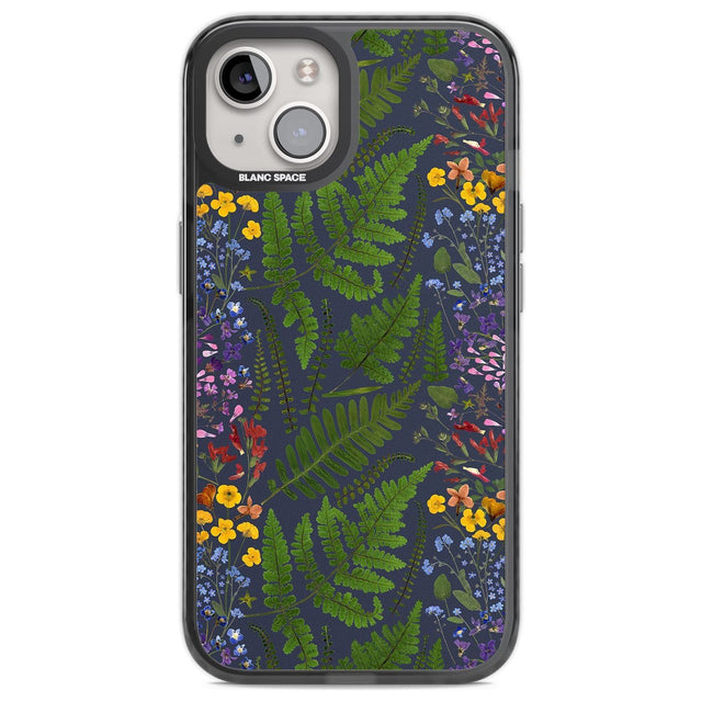 Busy Floral and Fern Design - Navy Phone Case iPhone 12 / Black Impact Case,iPhone 13 / Black Impact Case,iPhone 12 Pro / Black Impact Case,iPhone 14 / Black Impact Case,iPhone 15 Plus / Black Impact Case,iPhone 15 / Black Impact Case Blanc Space