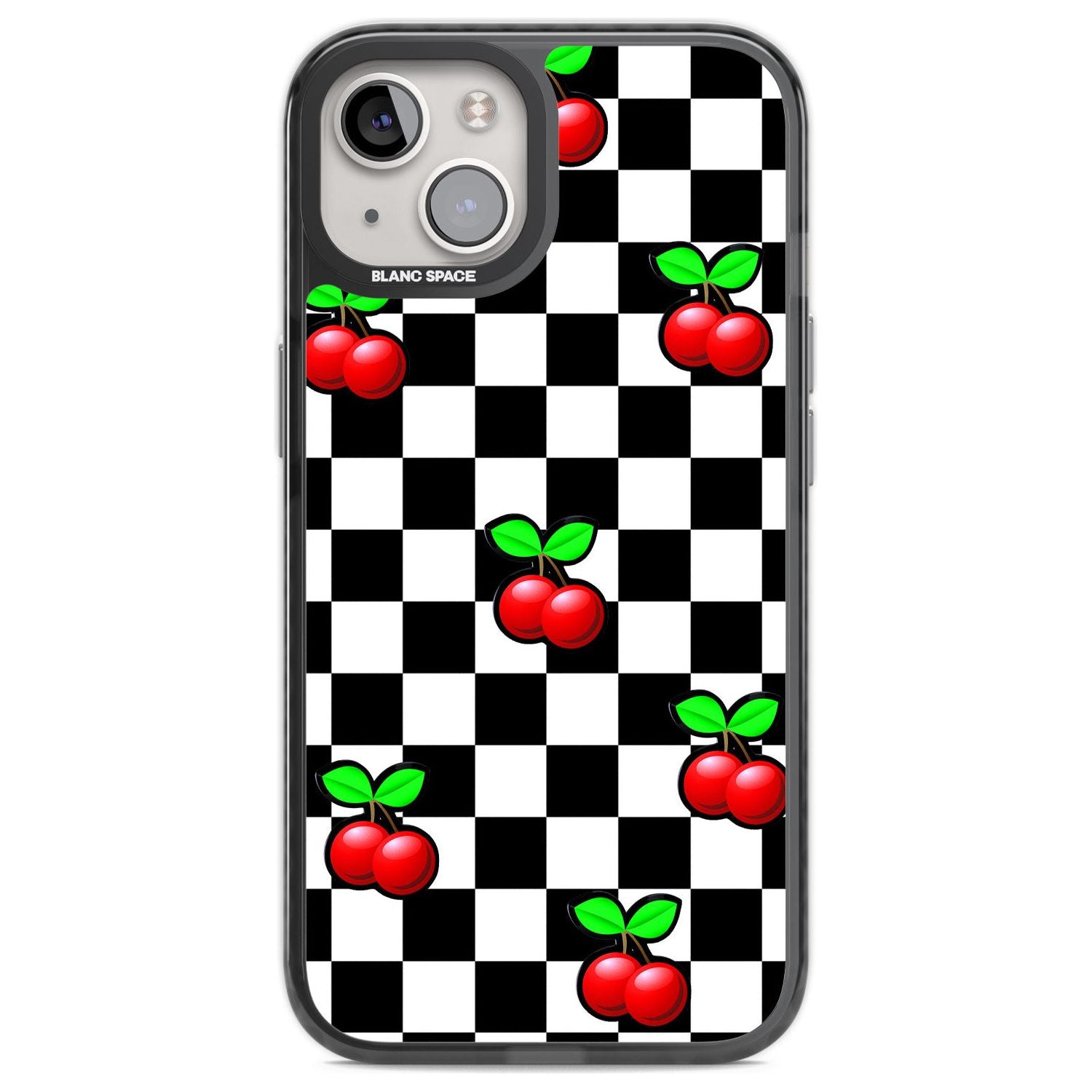 Checkered Cherry Phone Case iPhone 13 / Black Impact Case,iPhone 12 Pro / Black Impact Case,iPhone 12 / Black Impact Case,iPhone 14 / Black Impact Case,iPhone 15 Plus / Black Impact Case,iPhone 15 / Black Impact Case Blanc Space