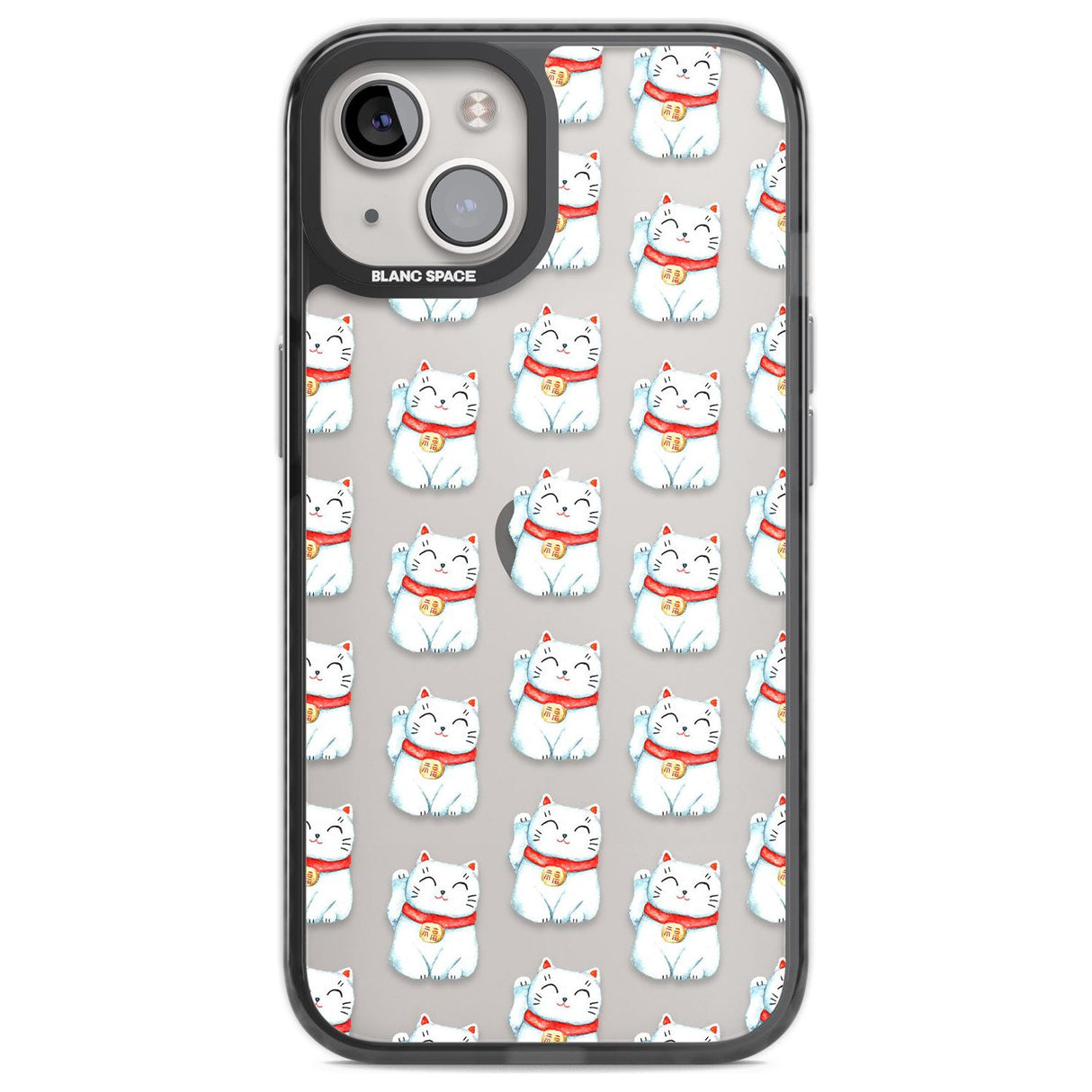 Lucky Cat Maneki-Neko Japanese Pattern Phone Case iPhone 12 / Black Impact Case,iPhone 13 / Black Impact Case,iPhone 12 Pro / Black Impact Case,iPhone 14 / Black Impact Case,iPhone 15 Plus / Black Impact Case,iPhone 15 / Black Impact Case Blanc Space