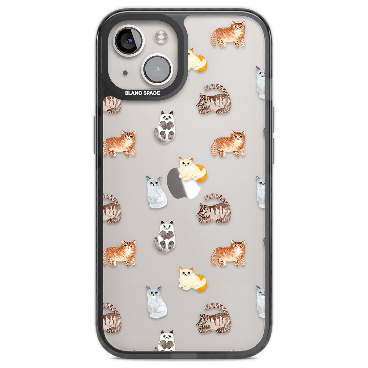 Cute Cat Pattern - Clear Phone Case iPhone 12 / Black Impact Case,iPhone 13 / Black Impact Case,iPhone 12 Pro / Black Impact Case,iPhone 14 / Black Impact Case,iPhone 15 Plus / Black Impact Case,iPhone 15 / Black Impact Case Blanc Space