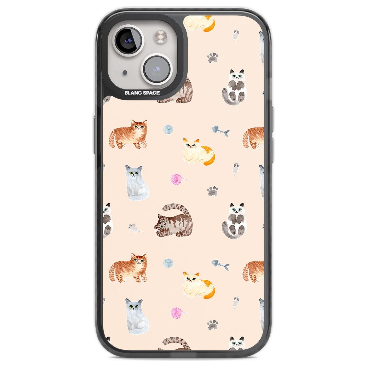Cats with Toys Phone Case iPhone 12 / Black Impact Case,iPhone 13 / Black Impact Case,iPhone 12 Pro / Black Impact Case,iPhone 14 / Black Impact Case,iPhone 15 Plus / Black Impact Case,iPhone 15 / Black Impact Case Blanc Space