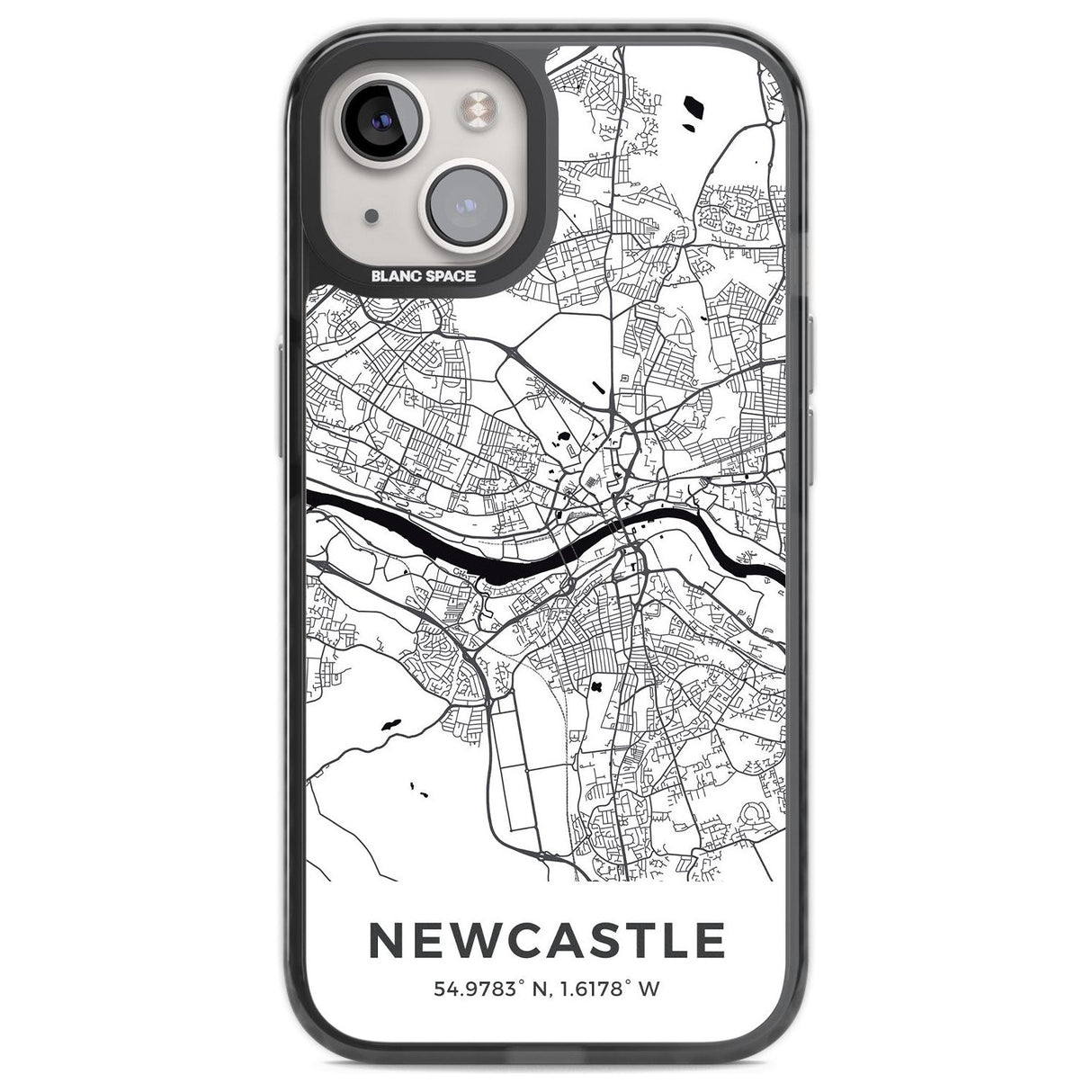 Map of Newcastle, England Phone Case iPhone 12 / Black Impact Case,iPhone 13 / Black Impact Case,iPhone 12 Pro / Black Impact Case,iPhone 14 / Black Impact Case,iPhone 15 Plus / Black Impact Case,iPhone 15 / Black Impact Case Blanc Space