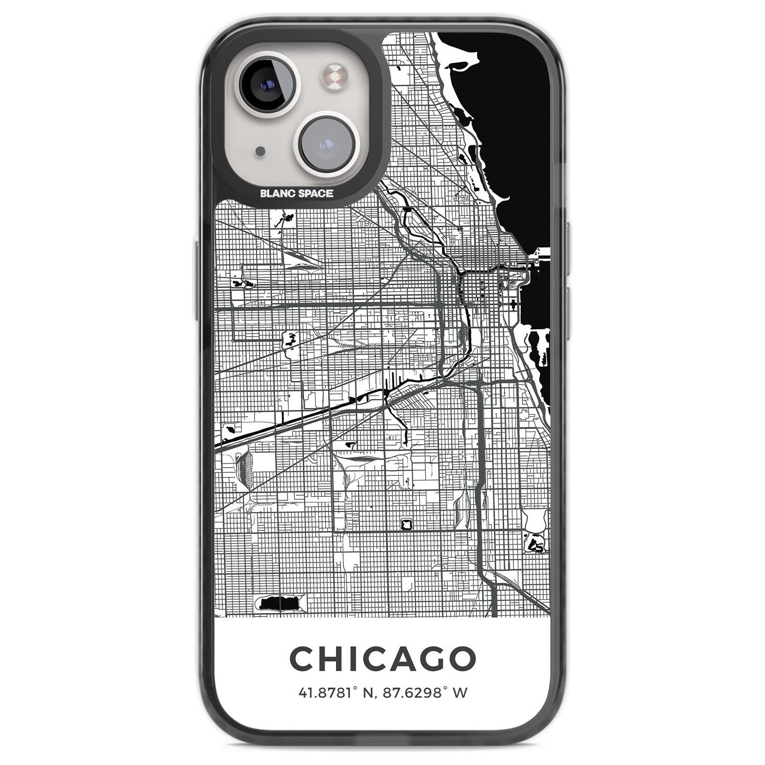 Map of Chicago, Illinois Phone Case iPhone 12 / Black Impact Case,iPhone 13 / Black Impact Case,iPhone 12 Pro / Black Impact Case,iPhone 14 / Black Impact Case,iPhone 15 Plus / Black Impact Case,iPhone 15 / Black Impact Case Blanc Space