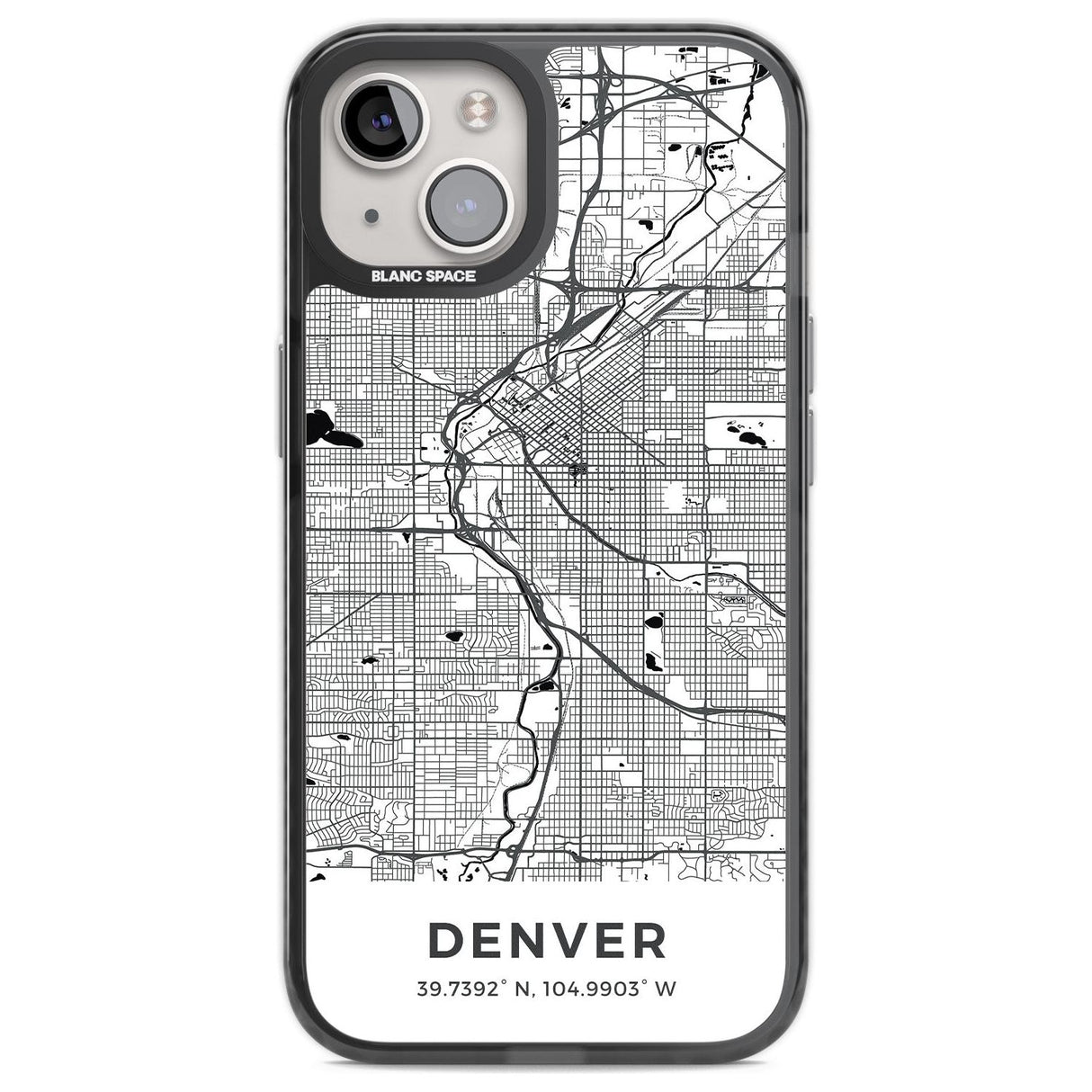 Map of Denver, Colorado Phone Case iPhone 12 / Black Impact Case,iPhone 13 / Black Impact Case,iPhone 12 Pro / Black Impact Case,iPhone 14 / Black Impact Case,iPhone 15 Plus / Black Impact Case,iPhone 15 / Black Impact Case Blanc Space