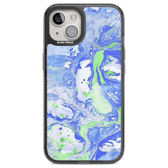 Dark Blue & Green Marbled Paper Pattern Phone Case iPhone 13 / Black Impact Case,iPhone 14 / Black Impact Case,iPhone 15 / Black Impact Case,iPhone 15 Plus / Black Impact Case Blanc Space