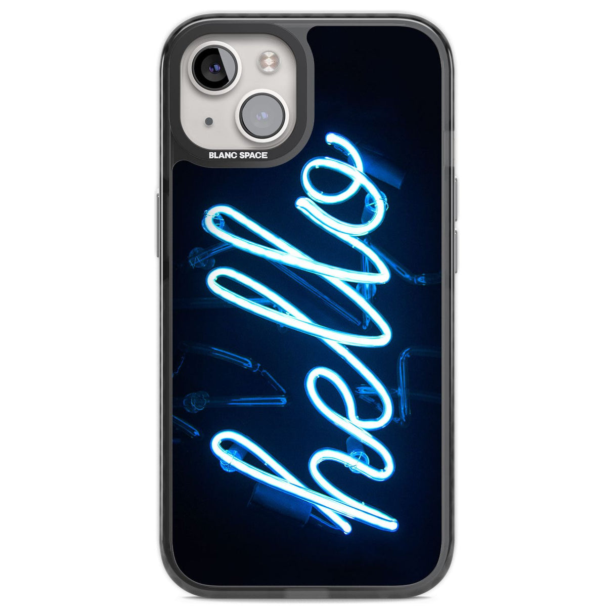 "Hello" Blue Cursive Neon Sign Phone Case iPhone 12 / Black Impact Case,iPhone 13 / Black Impact Case,iPhone 12 Pro / Black Impact Case,iPhone 14 / Black Impact Case,iPhone 15 Plus / Black Impact Case,iPhone 15 / Black Impact Case Blanc Space