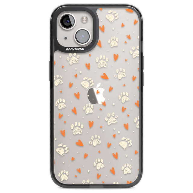 Paws & Hearts Pattern (Clear) Phone Case iPhone 12 / Black Impact Case,iPhone 13 / Black Impact Case,iPhone 12 Pro / Black Impact Case,iPhone 14 / Black Impact Case,iPhone 15 Plus / Black Impact Case,iPhone 15 / Black Impact Case Blanc Space