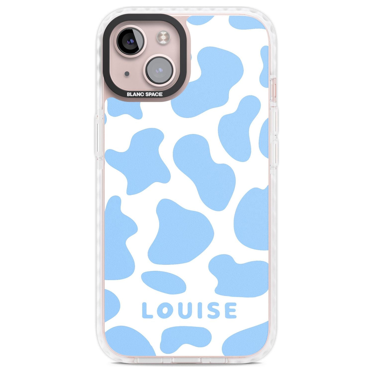 Personalised Blue and White Cow Print Custom Phone Case iPhone 13 / Impact Case,iPhone 14 / Impact Case,iPhone 15 Plus / Impact Case,iPhone 15 / Impact Case Blanc Space