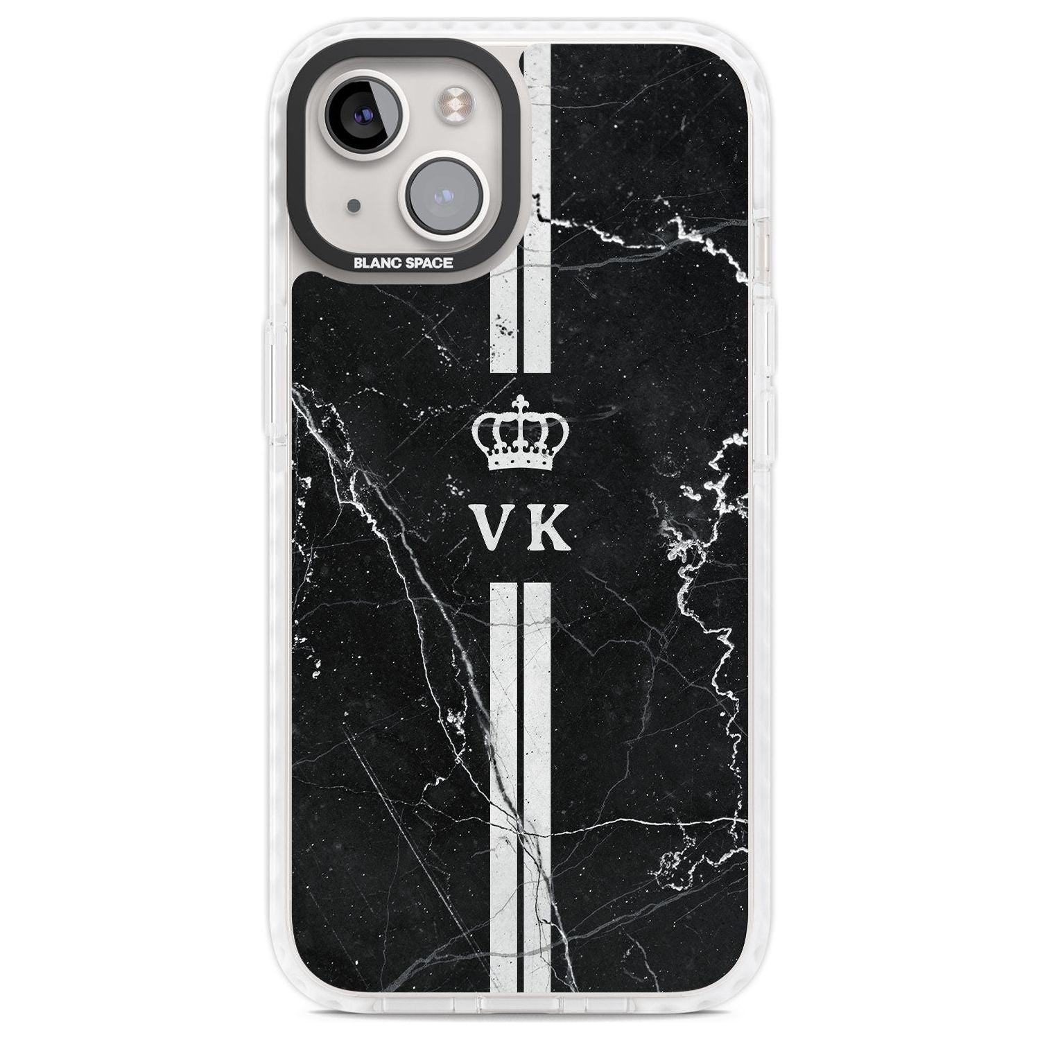 Personalised Stripes + Initials with Crown on Black Marble Custom Phone Case iPhone 13 / Impact Case,iPhone 14 / Impact Case,iPhone 15 Plus / Impact Case,iPhone 15 / Impact Case Blanc Space