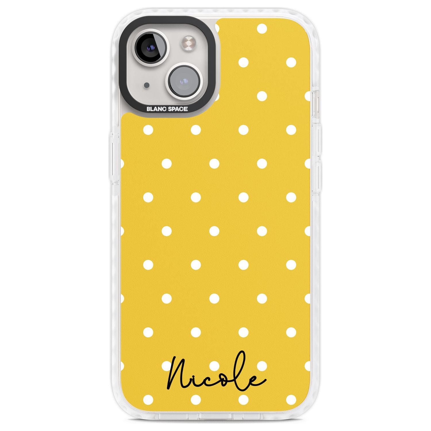 Personalised Yellow Polka Dot Custom Phone Case iPhone 13 / Impact Case,iPhone 14 / Impact Case,iPhone 15 Plus / Impact Case,iPhone 15 / Impact Case Blanc Space