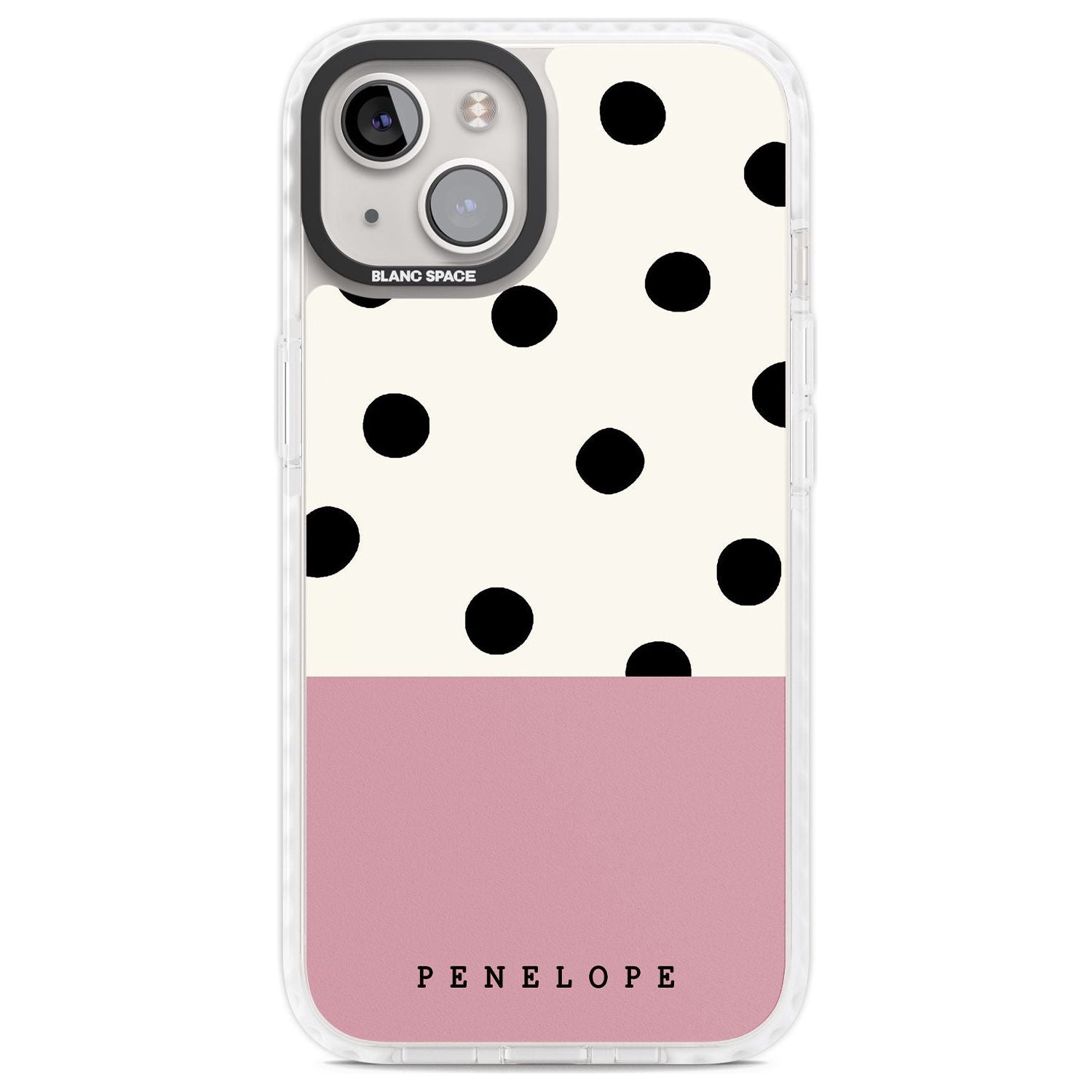 Personalised Pink Border Polka Dot Custom Phone Case iPhone 13 / Impact Case,iPhone 14 / Impact Case,iPhone 15 Plus / Impact Case,iPhone 15 / Impact Case Blanc Space