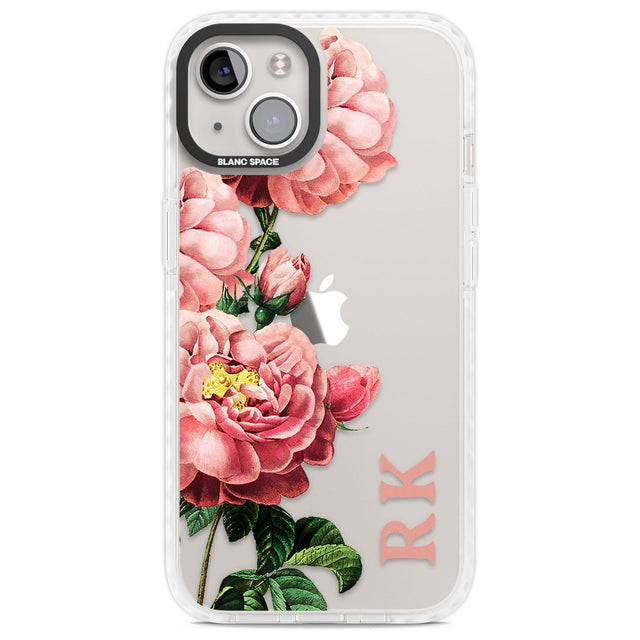 Personalised Clear Vintage Floral Pink Peonies Custom Phone Case iPhone 13 / Impact Case,iPhone 14 / Impact Case,iPhone 15 Plus / Impact Case,iPhone 15 / Impact Case Blanc Space