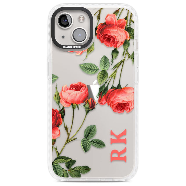 Personalised Clear Vintage Floral Pink Roses Custom Phone Case iPhone 13 / Impact Case,iPhone 14 / Impact Case,iPhone 15 Plus / Impact Case,iPhone 15 / Impact Case Blanc Space