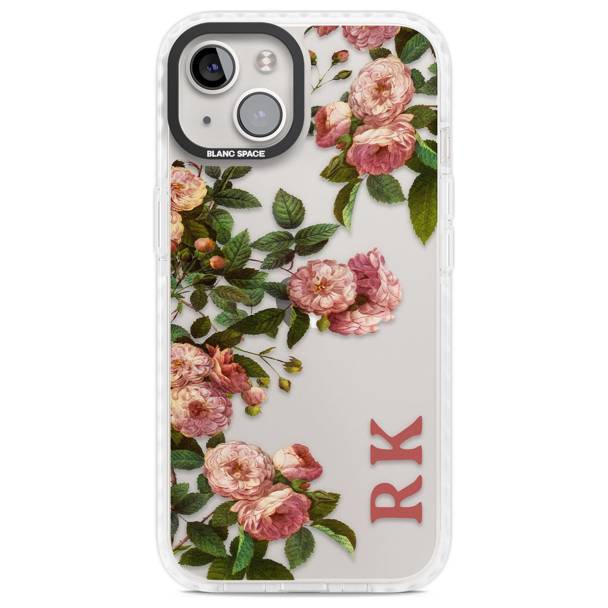 Personalised Clear Vintage Floral Pink Garden Roses Custom Phone Case iPhone 13 / Impact Case,iPhone 14 / Impact Case,iPhone 15 Plus / Impact Case,iPhone 15 / Impact Case Blanc Space