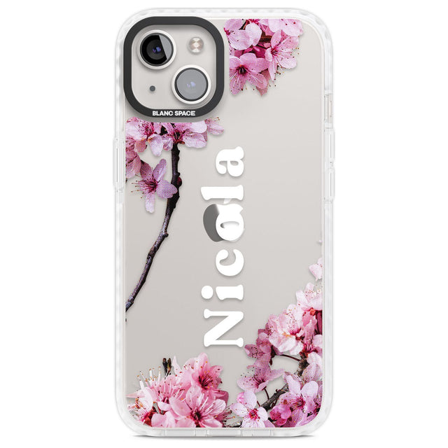 Personalised Cherry Blossoms with Text Custom Phone Case iPhone 13 / Impact Case,iPhone 14 / Impact Case,iPhone 15 Plus / Impact Case,iPhone 15 / Impact Case Blanc Space