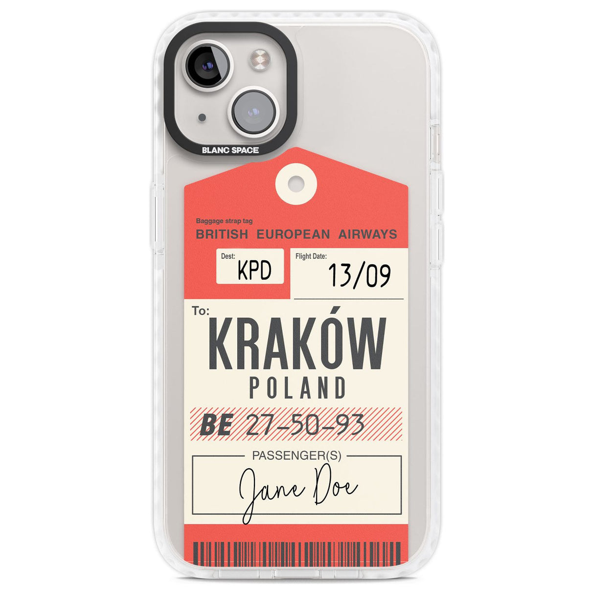 Personalised Vintage BEA Luggage Tag Custom Phone Case iPhone 13 / Impact Case Blanc Space