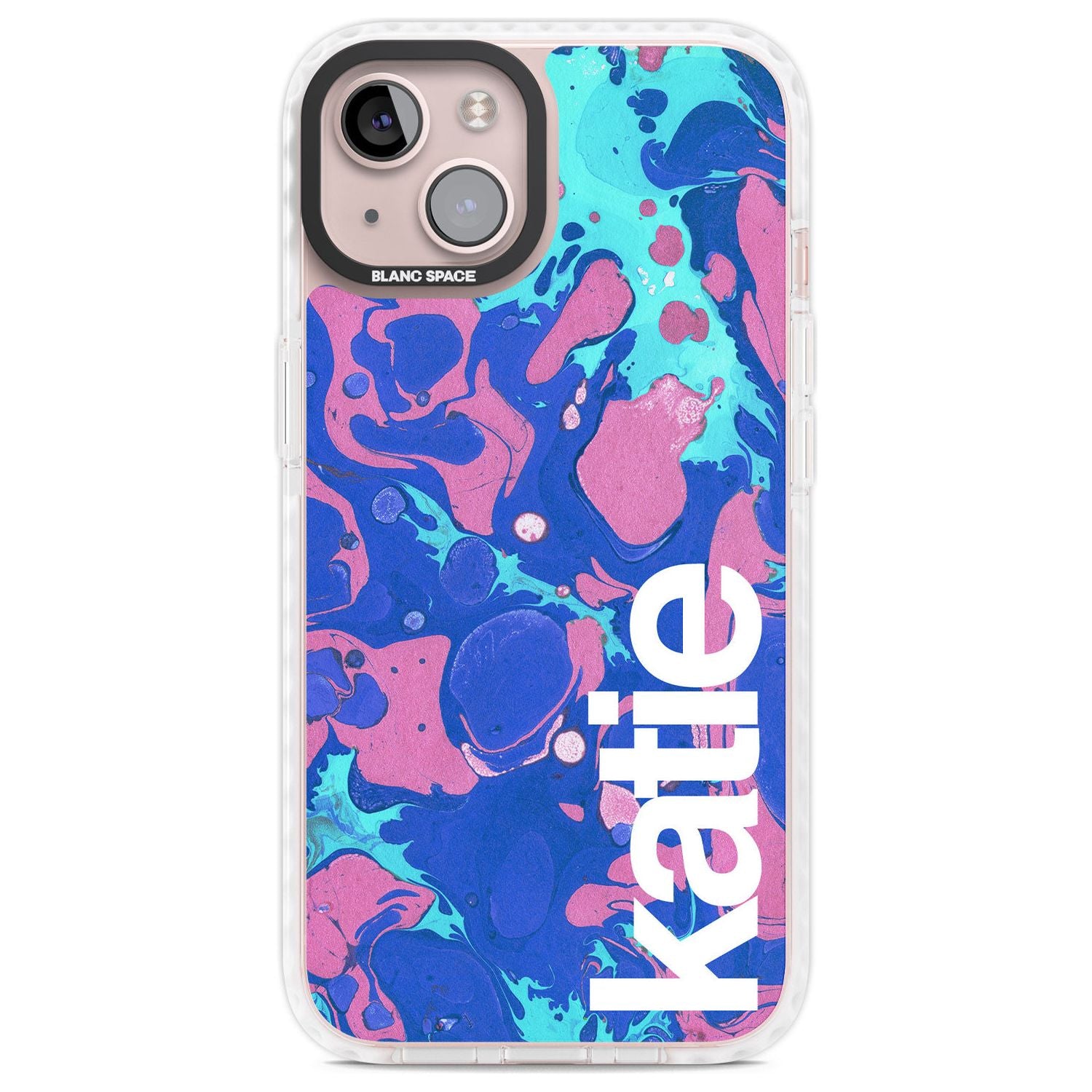 Personalised Navy, Turquoise + Purple - Marbled Custom Phone Case iPhone 13 / Impact Case,iPhone 14 / Impact Case,iPhone 15 Plus / Impact Case,iPhone 15 / Impact Case Blanc Space