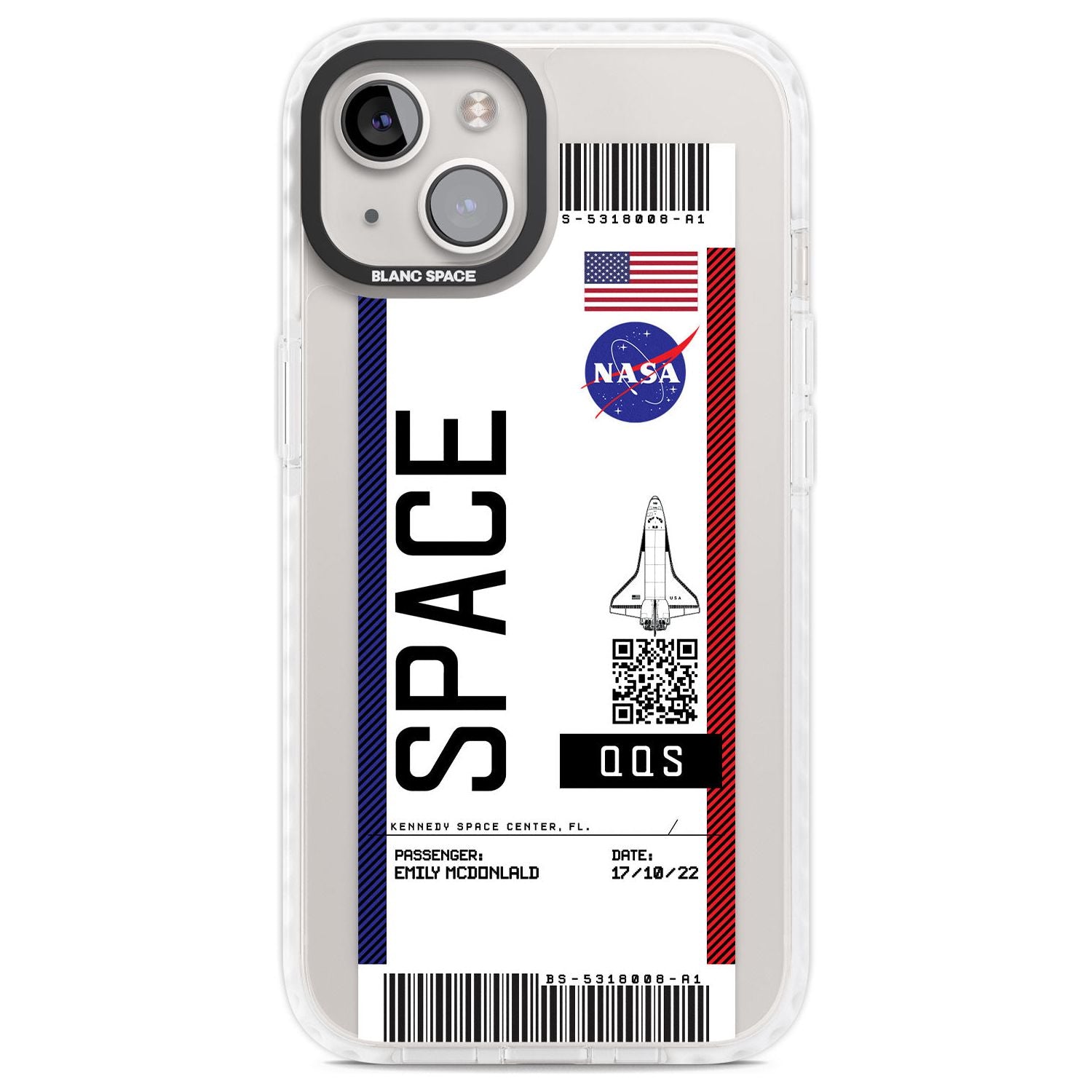 Personalised NASA Boarding Pass (Light) Custom Phone Case iPhone 13 / Impact Case,iPhone 14 / Impact Case,iPhone 15 Plus / Impact Case,iPhone 15 / Impact Case Blanc Space