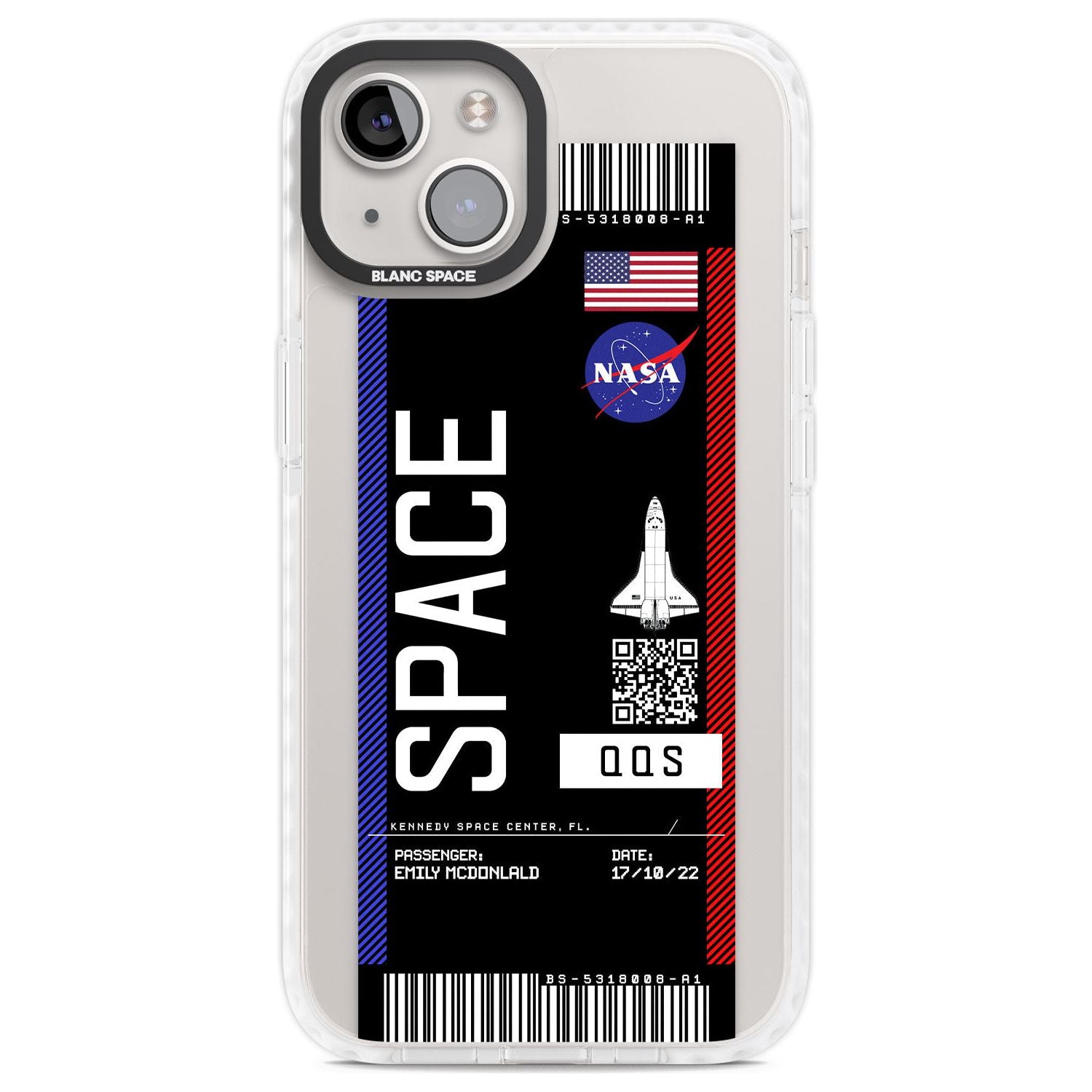 Personalised NASA Boarding Pass (Dark) Custom Phone Case iPhone 13 / Impact Case,iPhone 14 / Impact Case,iPhone 15 Plus / Impact Case,iPhone 15 / Impact Case Blanc Space
