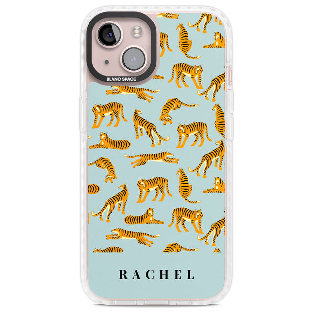 Personalised Tiger Pattern: Turquoise Blue Custom Phone Case iPhone 13 / Impact Case,iPhone 14 / Impact Case,iPhone 15 Plus / Impact Case,iPhone 15 / Impact Case Blanc Space