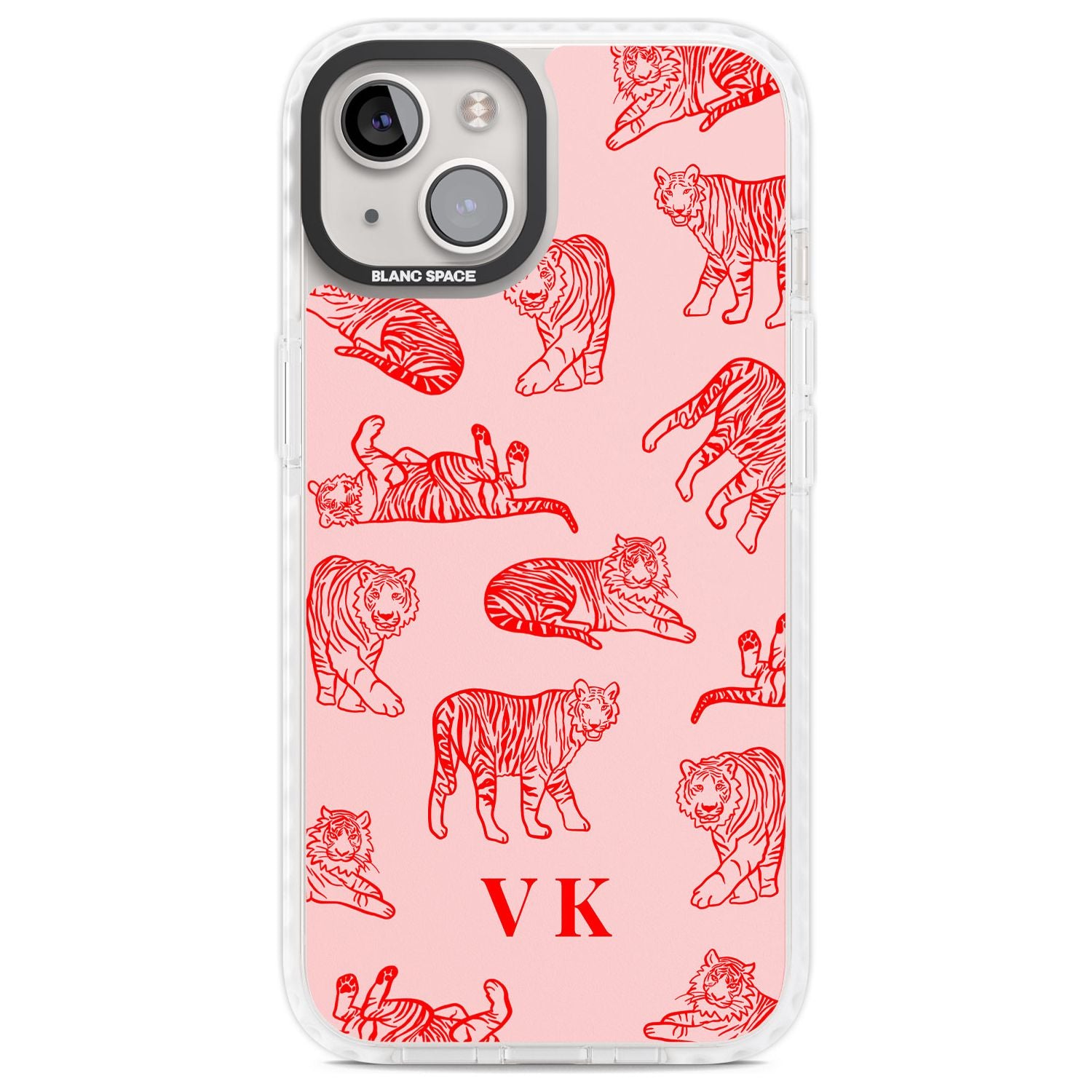 Personalised Red Tiger Outlines on Pink Custom Phone Case iPhone 13 / Impact Case,iPhone 14 / Impact Case,iPhone 15 Plus / Impact Case,iPhone 15 / Impact Case Blanc Space