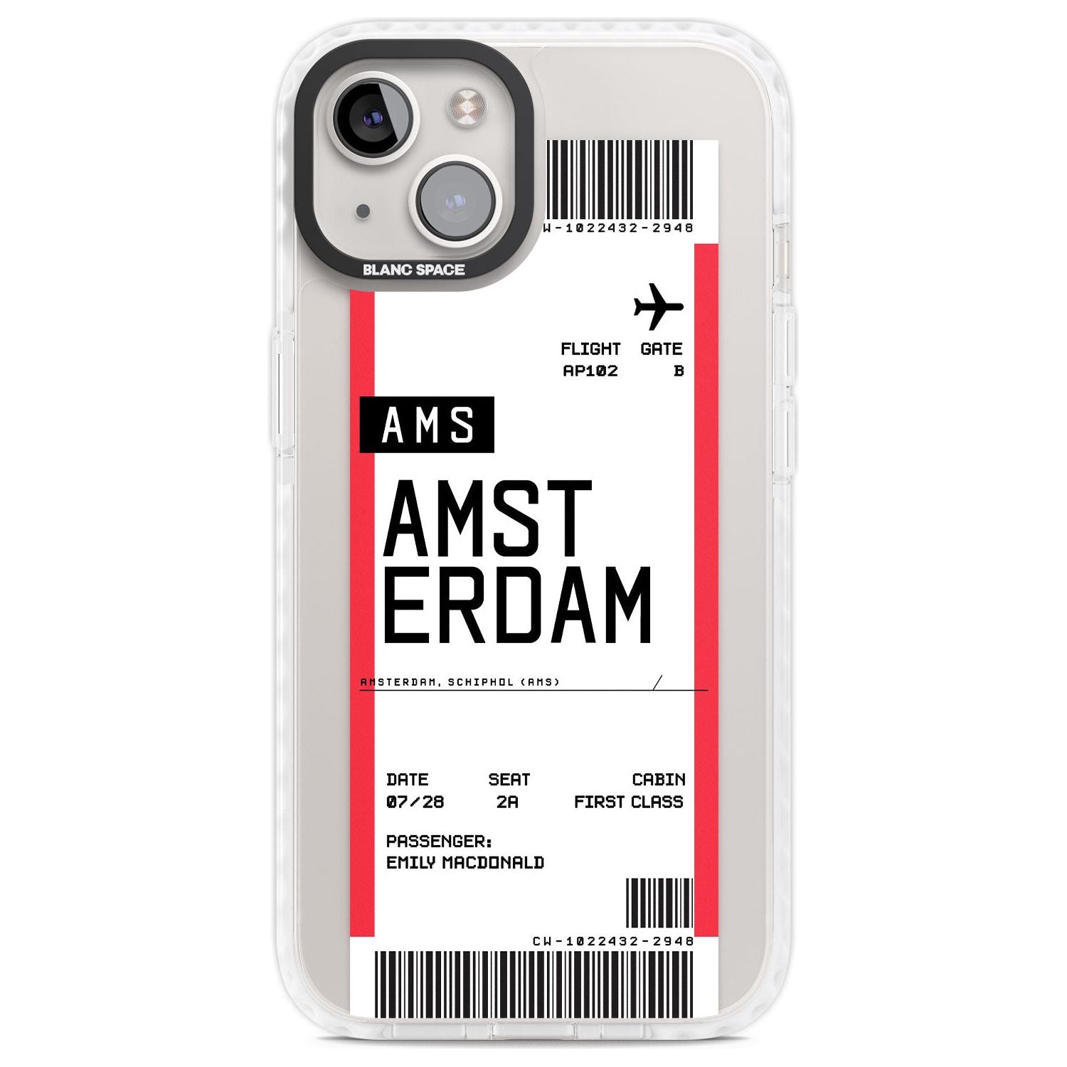 Personalised Amsterdam Boarding Pass Custom Phone Case iPhone 13 / Impact Case,iPhone 14 / Impact Case,iPhone 15 Plus / Impact Case,iPhone 15 / Impact Case Blanc Space