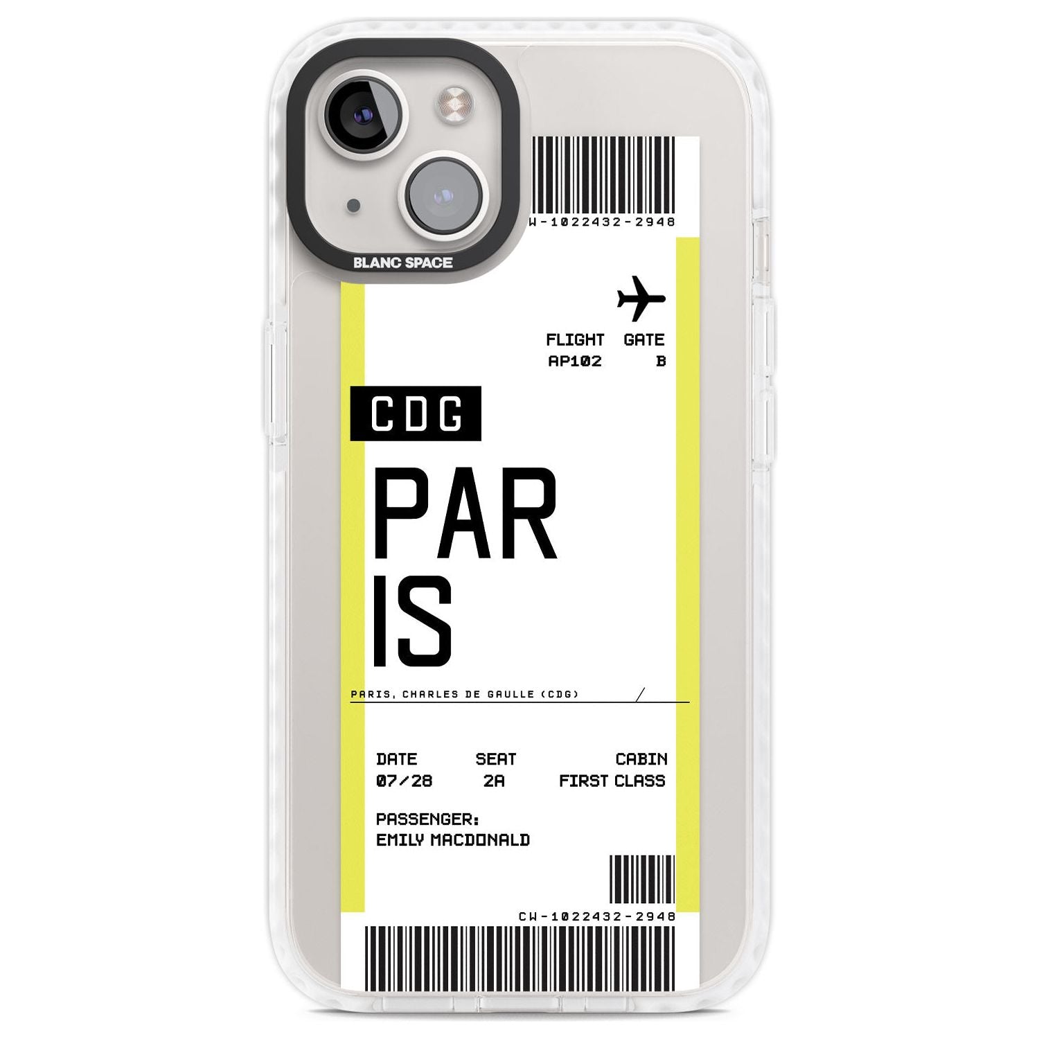 Personalised Paris Boarding Pass Custom Phone Case iPhone 13 / Impact Case,iPhone 14 / Impact Case,iPhone 15 Plus / Impact Case,iPhone 15 / Impact Case Blanc Space