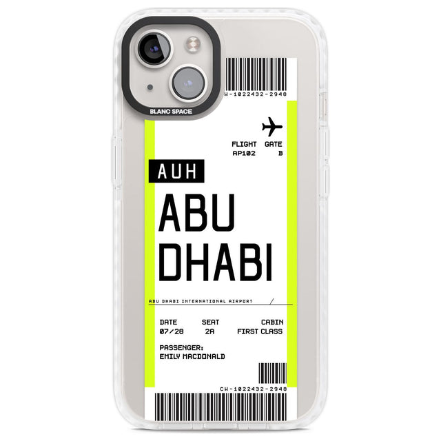 Personalised Abu Dhabi Boarding Pass Custom Phone Case iPhone 13 / Impact Case,iPhone 14 / Impact Case,iPhone 15 Plus / Impact Case,iPhone 15 / Impact Case Blanc Space