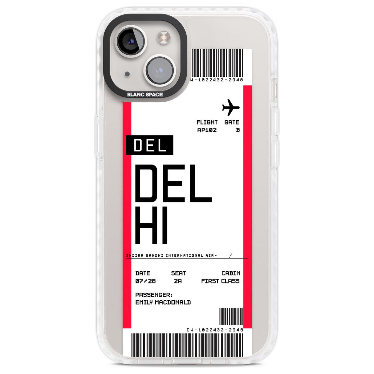 Personalised Delhi Boarding Pass Custom Phone Case iPhone 13 / Impact Case,iPhone 14 / Impact Case,iPhone 15 Plus / Impact Case,iPhone 15 / Impact Case Blanc Space