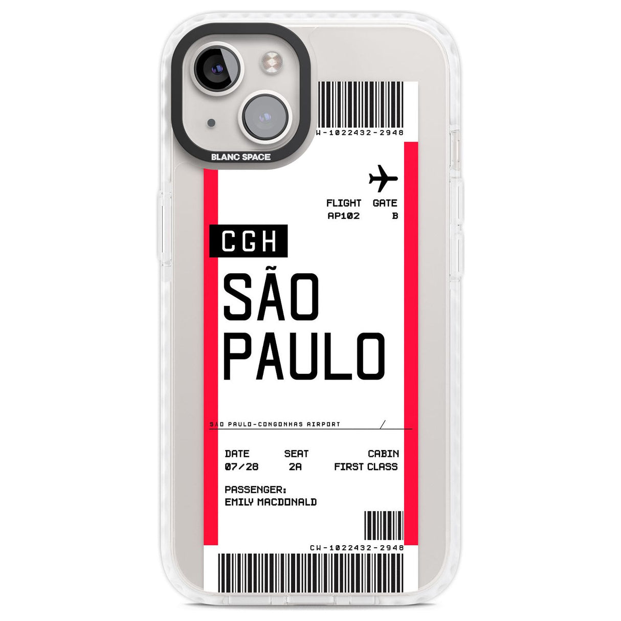 Personalised São Paulo Boarding Pass Custom Phone Case iPhone 13 / Impact Case,iPhone 14 / Impact Case,iPhone 15 Plus / Impact Case,iPhone 15 / Impact Case Blanc Space