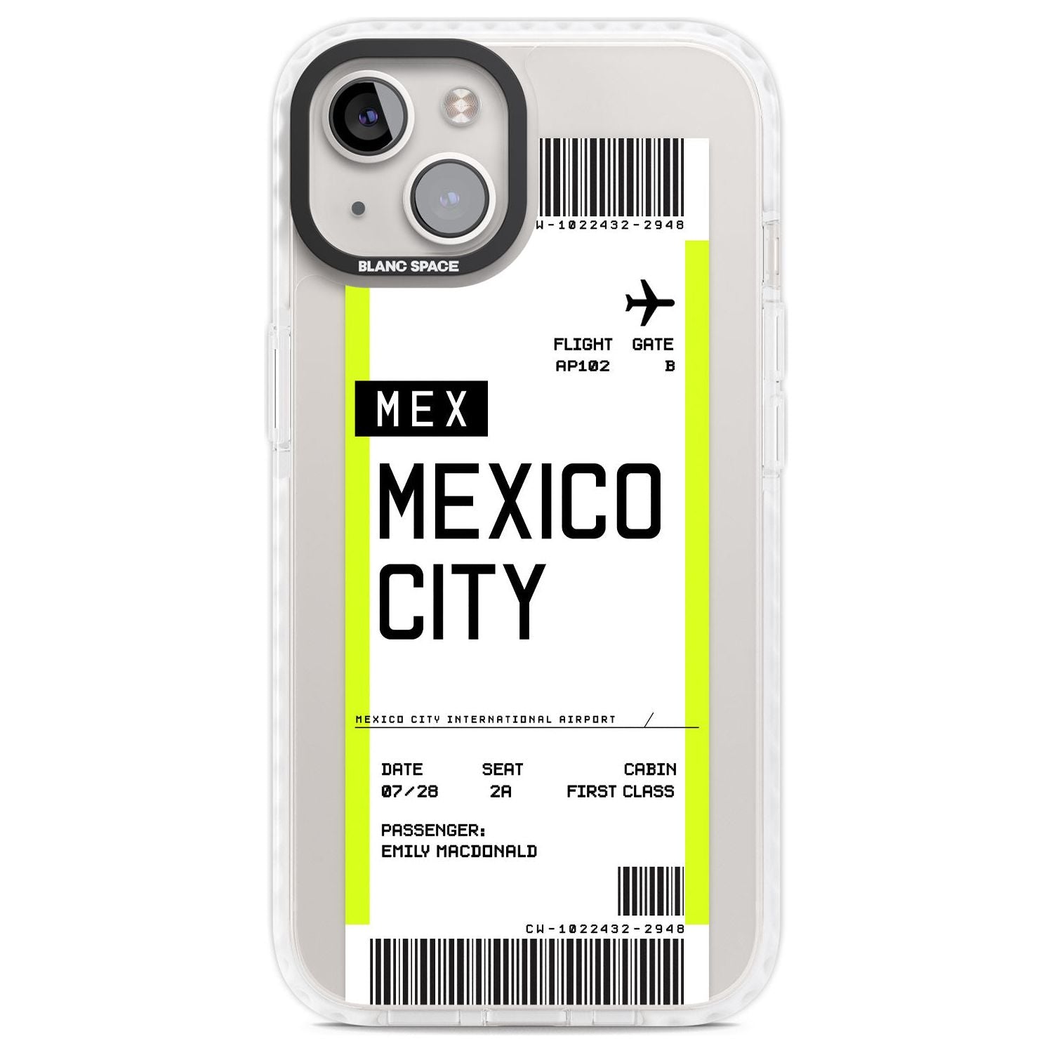 Personalised Mexico City Boarding Pass Custom Phone Case iPhone 13 / Impact Case,iPhone 14 / Impact Case,iPhone 15 Plus / Impact Case,iPhone 15 / Impact Case Blanc Space