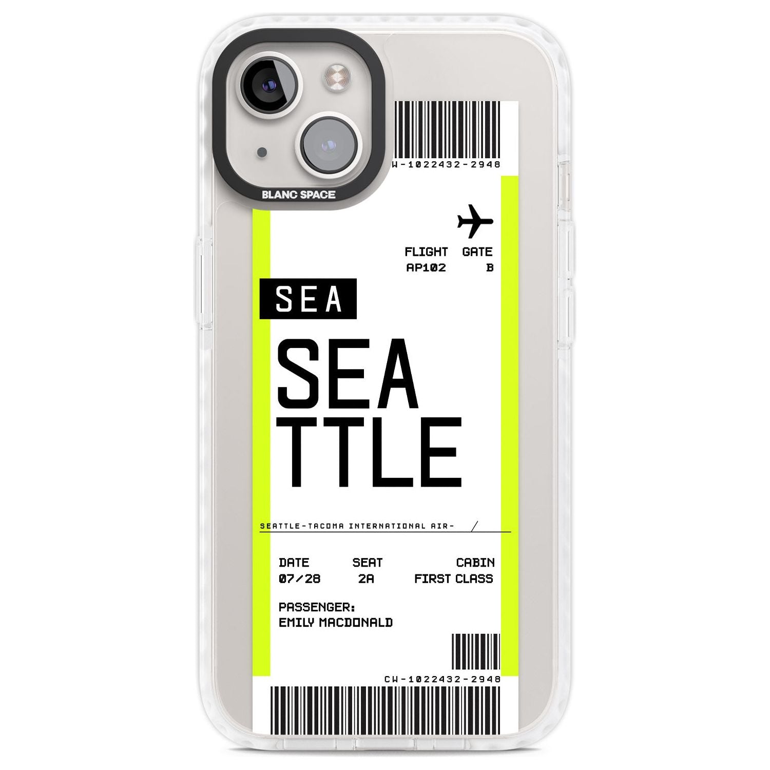 Personalised Seattle Boarding Pass Custom Phone Case iPhone 13 / Impact Case,iPhone 14 / Impact Case,iPhone 15 Plus / Impact Case,iPhone 15 / Impact Case Blanc Space