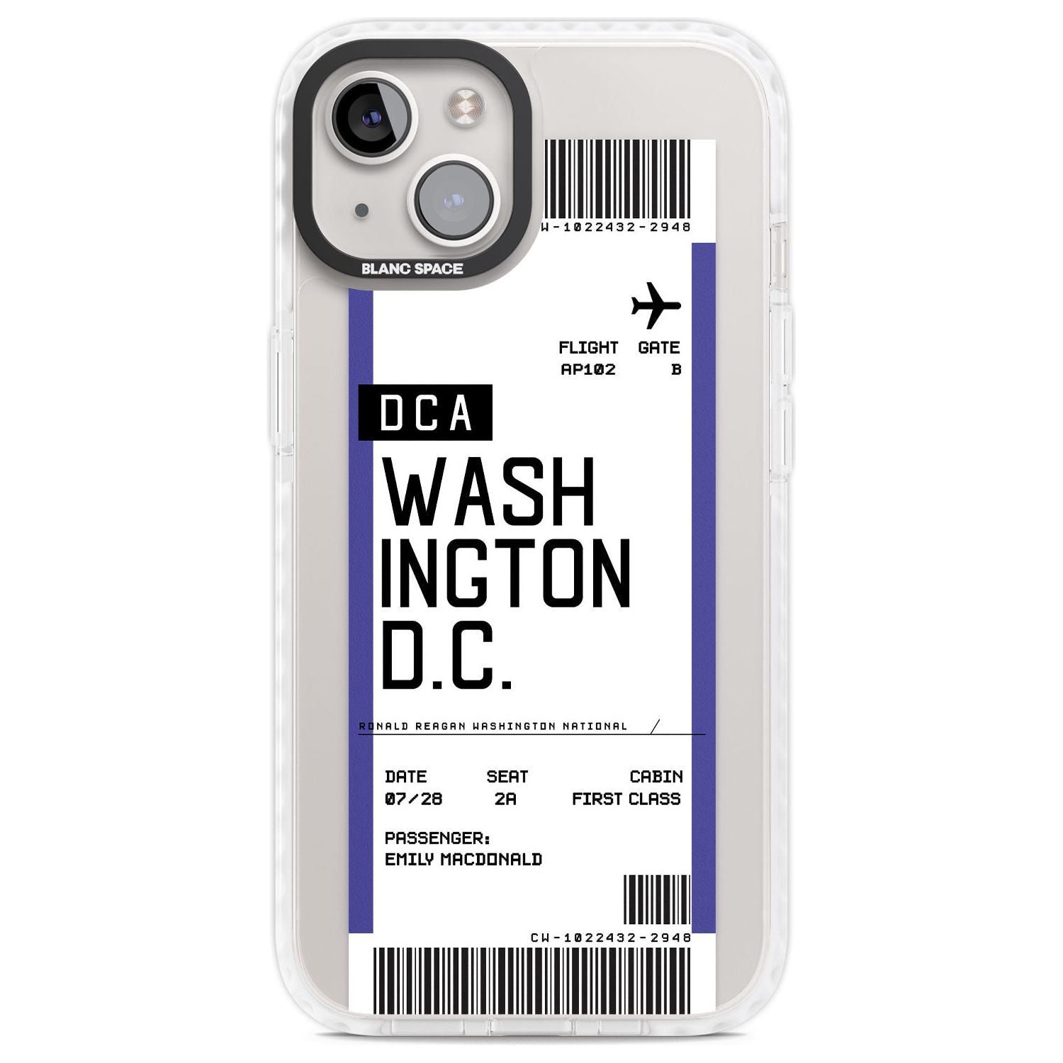 Personalised Washington D.C. Boarding Pass Custom Phone Case iPhone 13 / Impact Case,iPhone 14 / Impact Case,iPhone 15 Plus / Impact Case,iPhone 15 / Impact Case Blanc Space