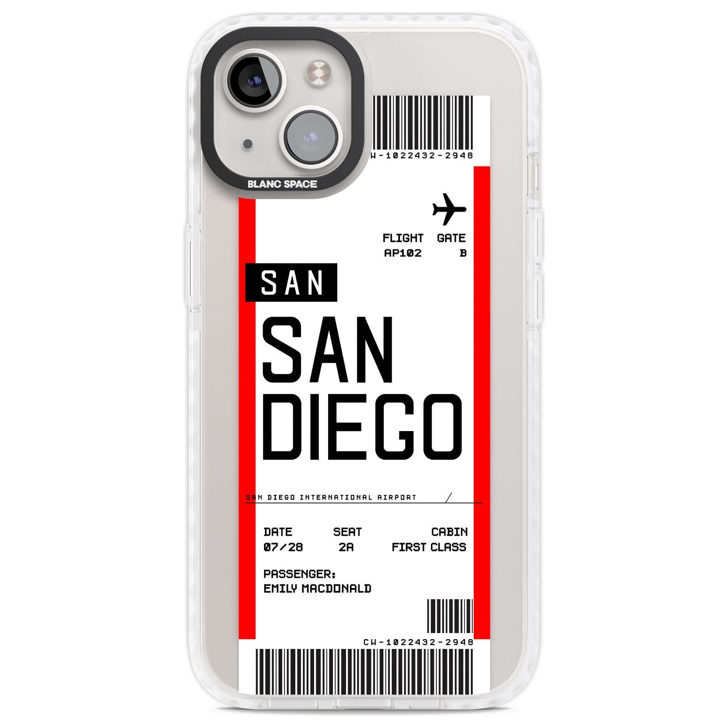 Personalised San Diego Boarding Pass Custom Phone Case iPhone 13 / Impact Case,iPhone 14 / Impact Case,iPhone 15 Plus / Impact Case,iPhone 15 / Impact Case Blanc Space