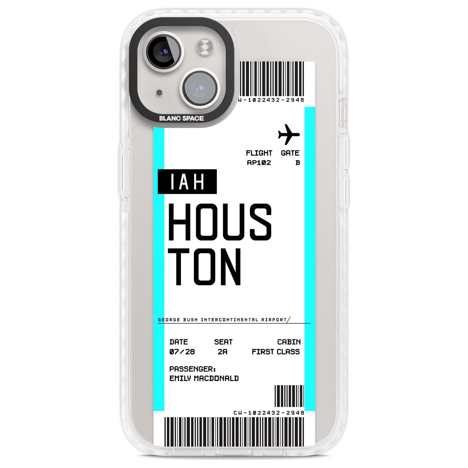 Personalised Houston Boarding Pass Custom Phone Case iPhone 13 / Impact Case,iPhone 14 / Impact Case,iPhone 15 Plus / Impact Case,iPhone 15 / Impact Case Blanc Space