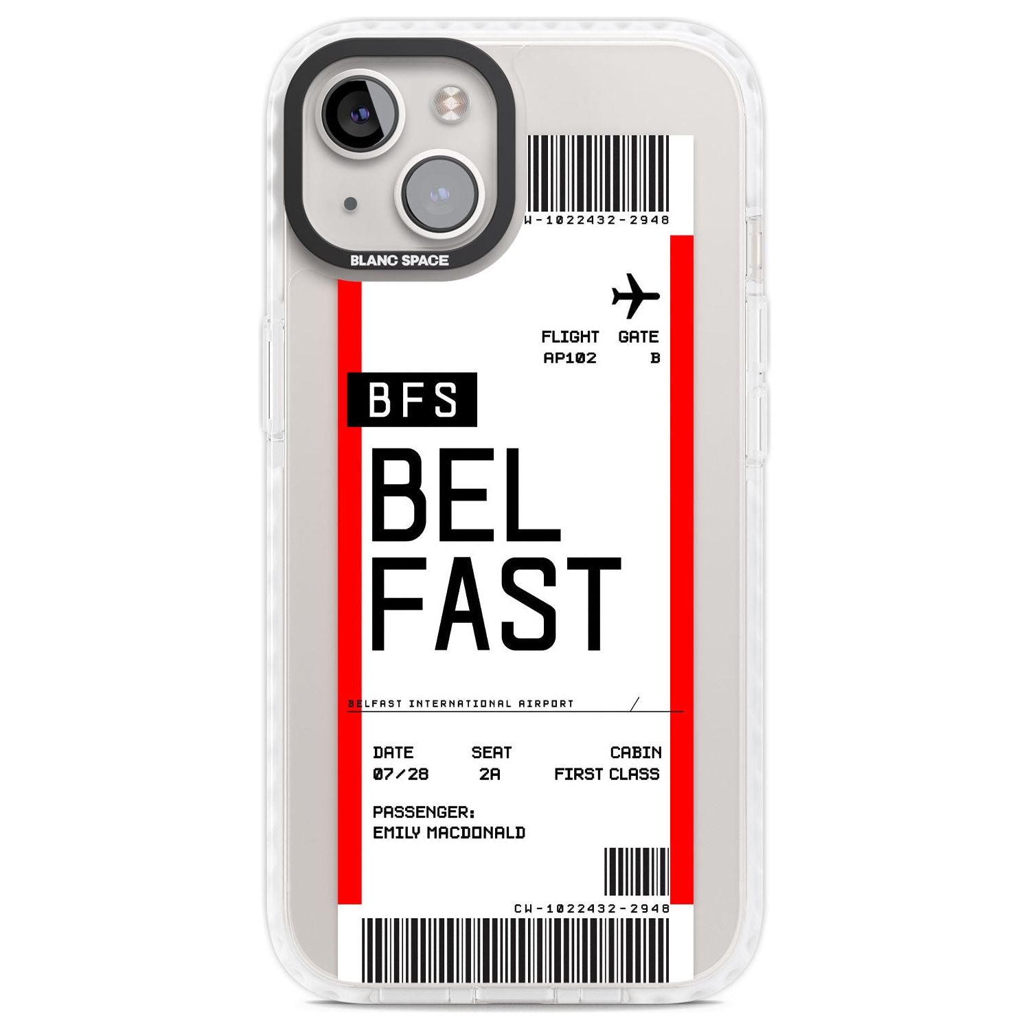 Personalised Belfast Boarding Pass Custom Phone Case iPhone 13 / Impact Case,iPhone 14 / Impact Case,iPhone 15 Plus / Impact Case,iPhone 15 / Impact Case Blanc Space