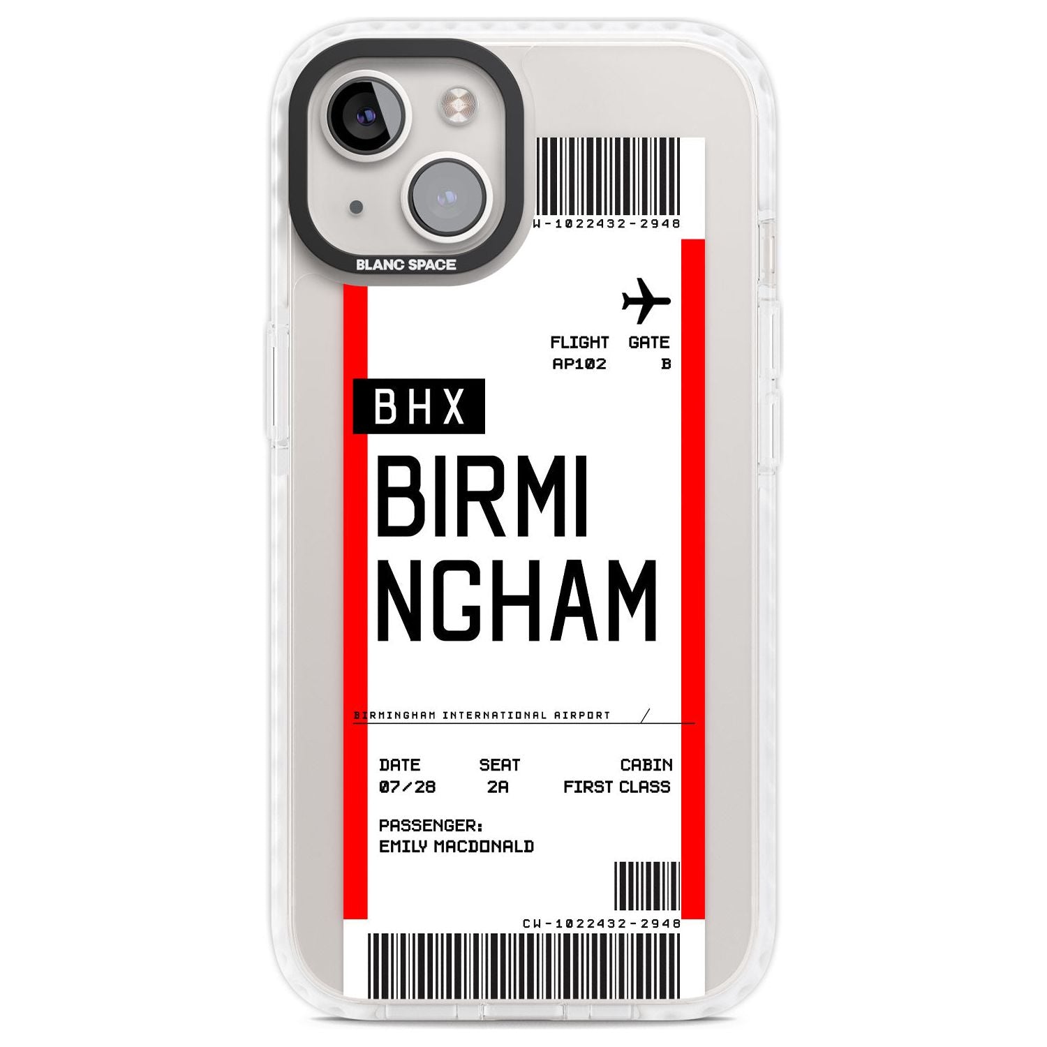 Personalised Birmingham Boarding Pass Custom Phone Case iPhone 13 / Impact Case,iPhone 14 / Impact Case,iPhone 15 Plus / Impact Case,iPhone 15 / Impact Case Blanc Space